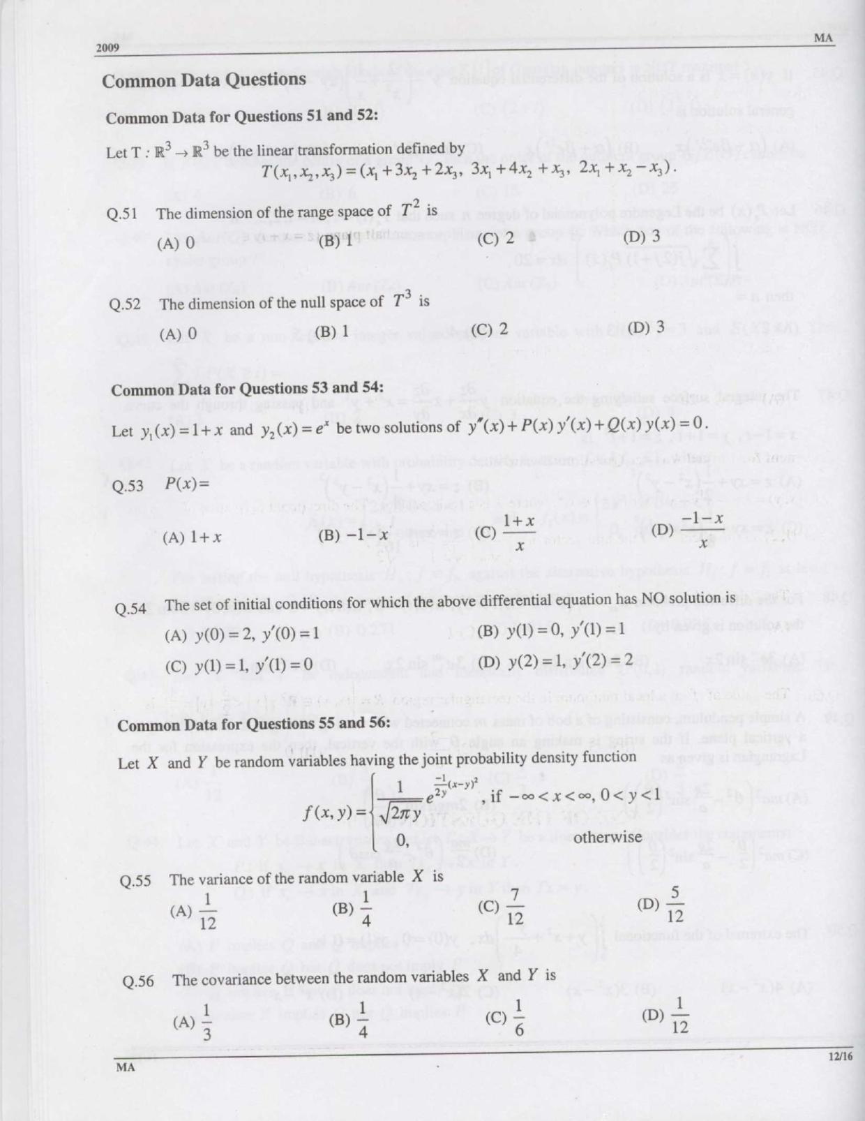 GATE 2009 Mathematics (MA) Question Paper with Answer Key - Page 12