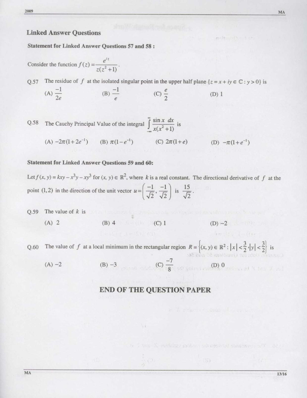 GATE 2009 Mathematics (MA) Question Paper with Answer Key - Page 13