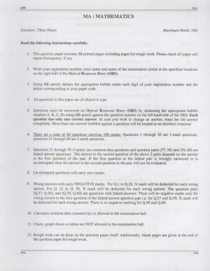 GATE 2009 Mathematics (MA) Question Paper with Answer Key