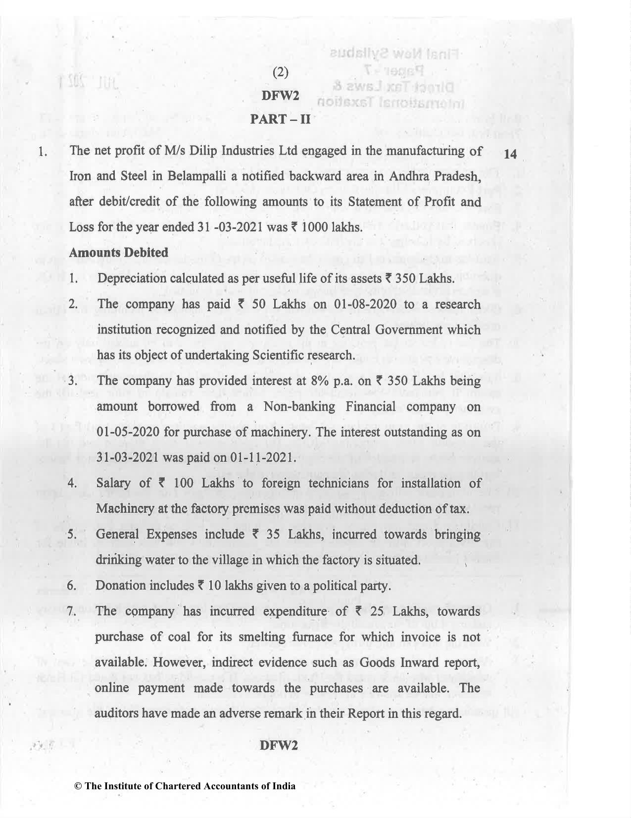 CA Final Jul 2021 Question Paper - Paper 7 – Direct Tax Laws and International Taxation - Page 2