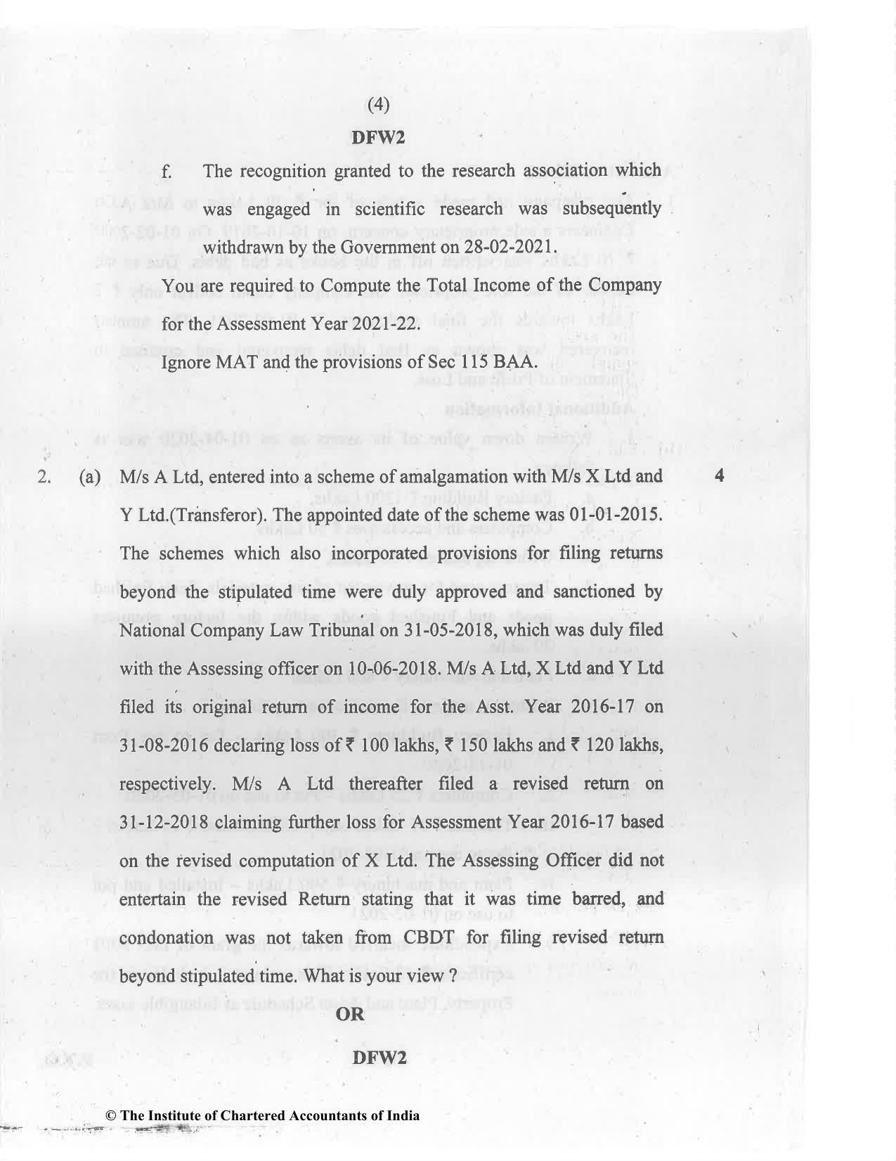 CA Final Jul 2021 Question Paper - Paper 7 – Direct Tax Laws and International Taxation - Page 4