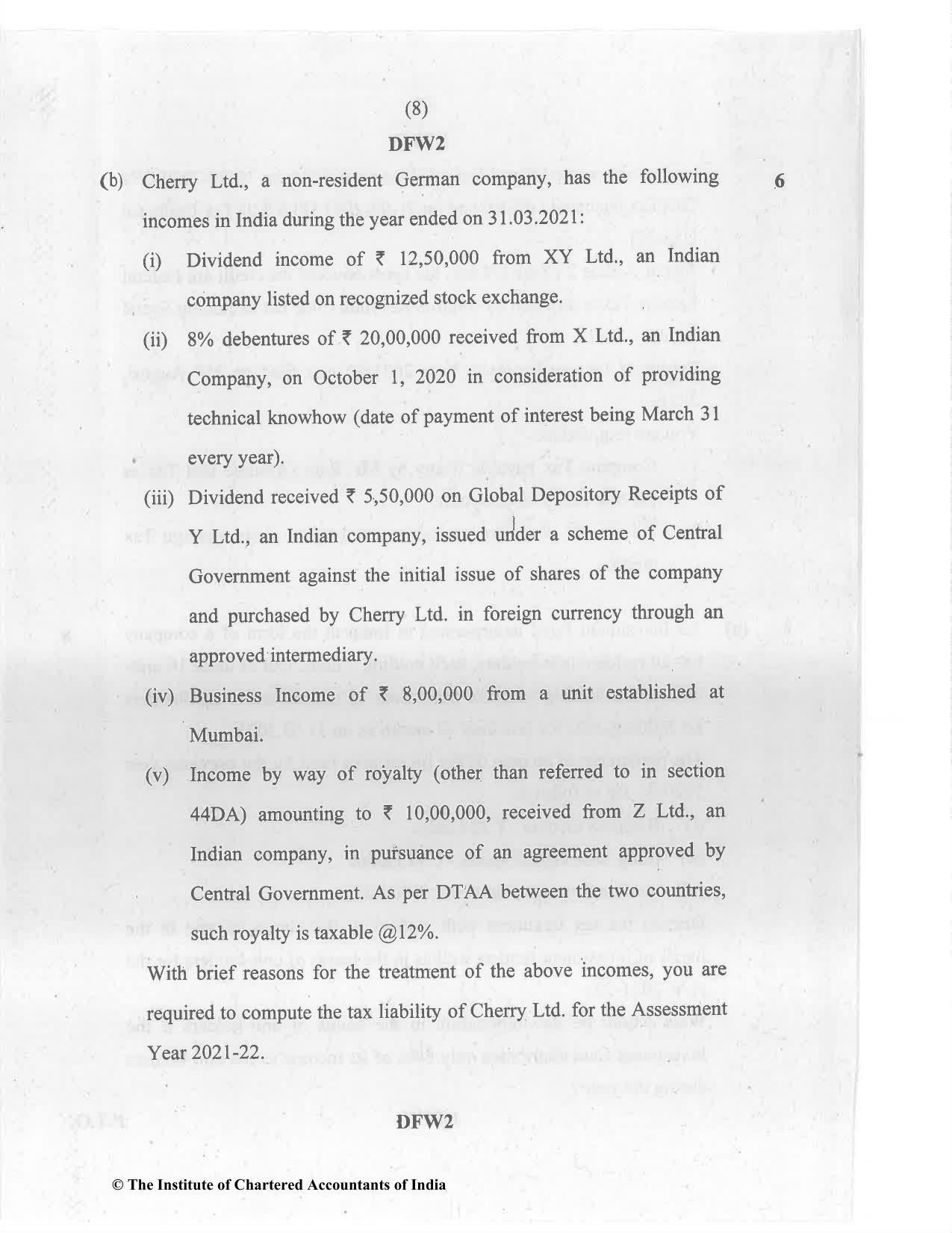 CA Final Jul 2021 Question Paper - Paper 7 – Direct Tax Laws and International Taxation - Page 8