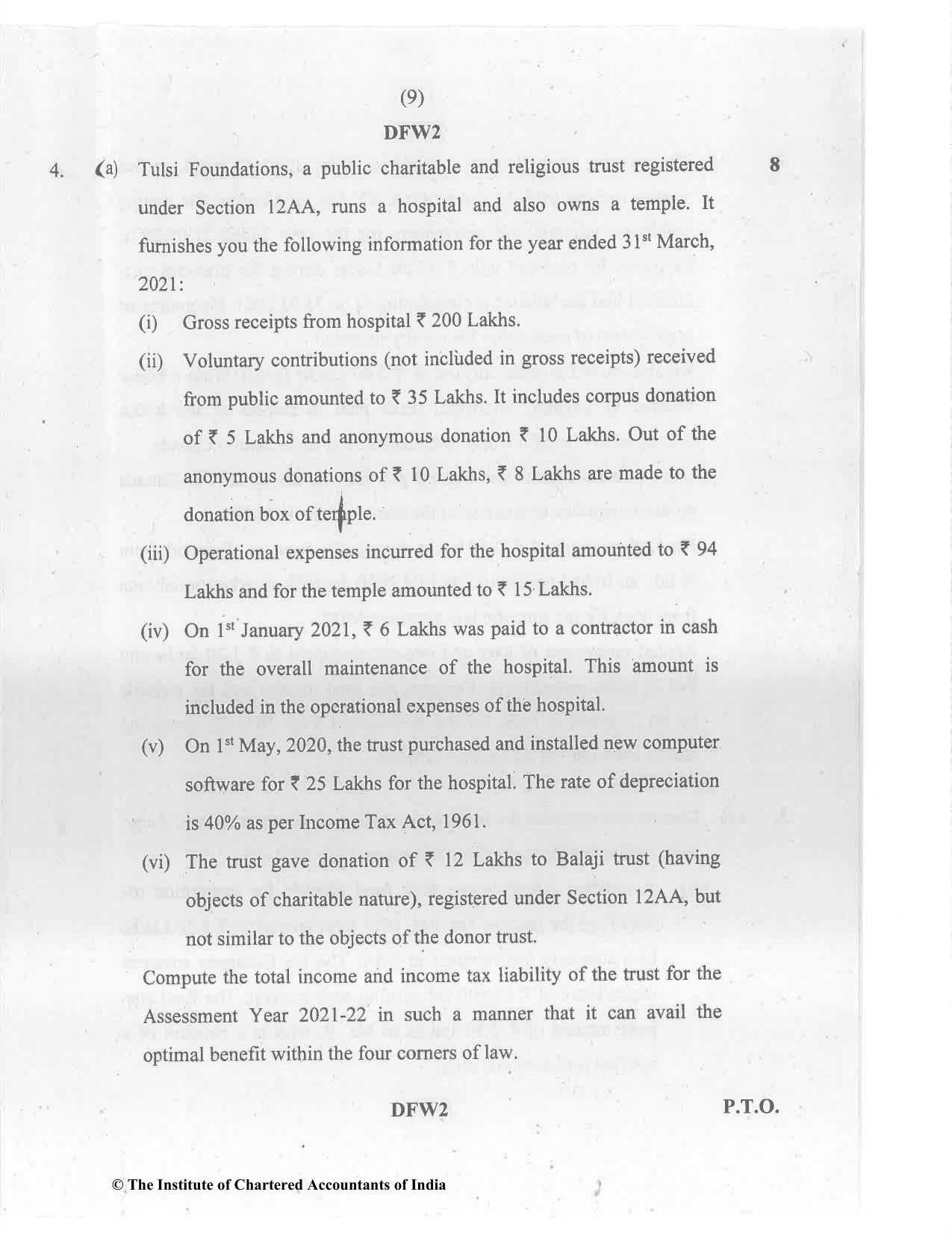 CA Final Jul 2021 Question Paper - Paper 7 – Direct Tax Laws and International Taxation - Page 9