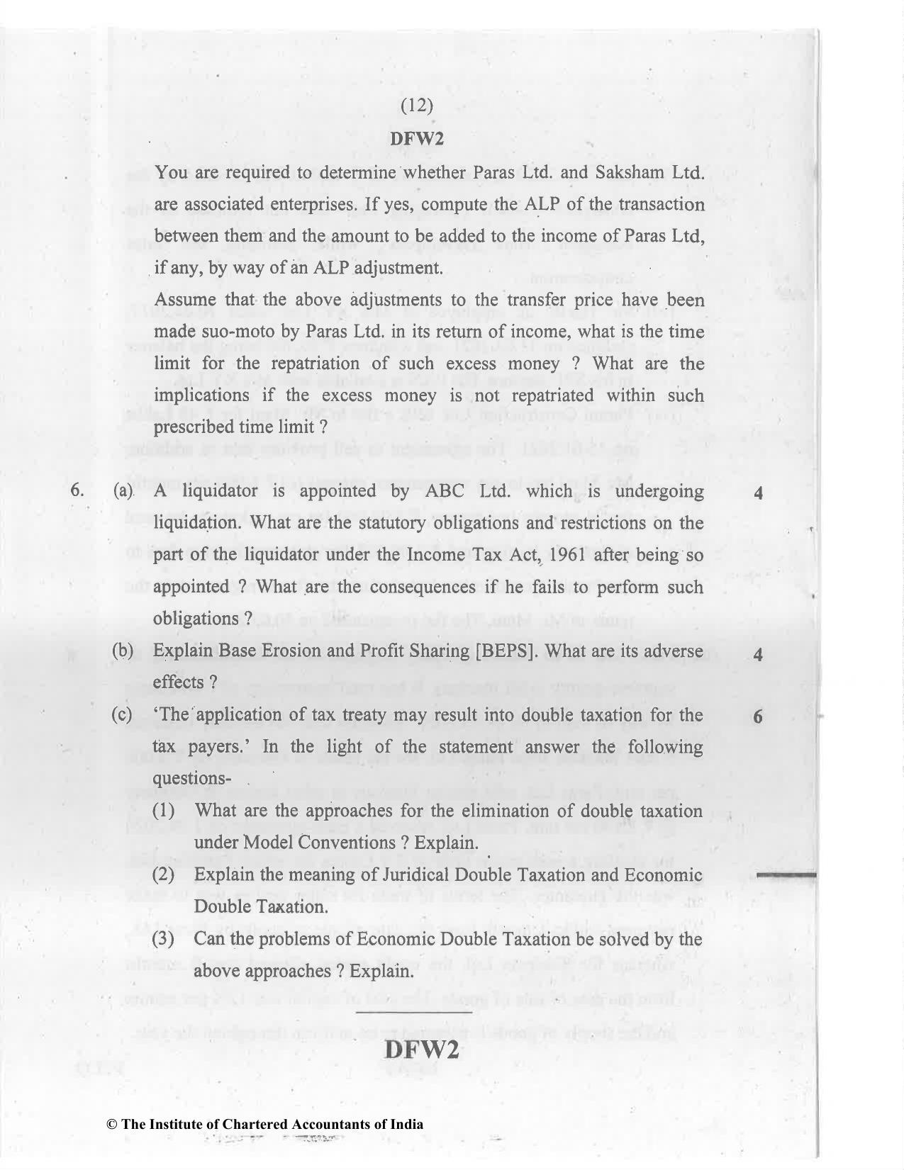 CA Final Jul 2021 Question Paper - Paper 7 – Direct Tax Laws and International Taxation - Page 12