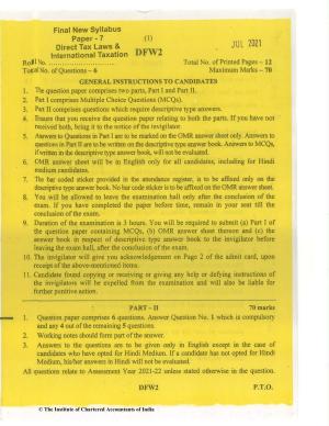 CA Final Jul 2021 Question Paper - Paper 7 – Direct Tax Laws and International Taxation