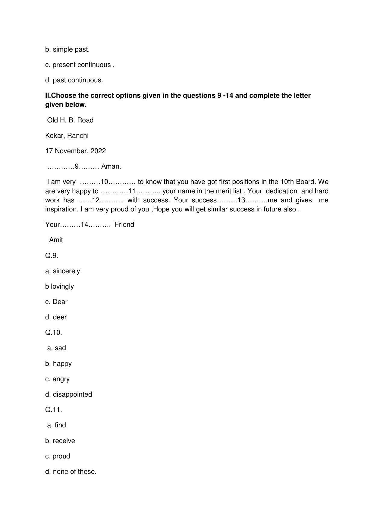 JAC Board 10th English (Objective) Model Question Paper 2023 - Page 3
