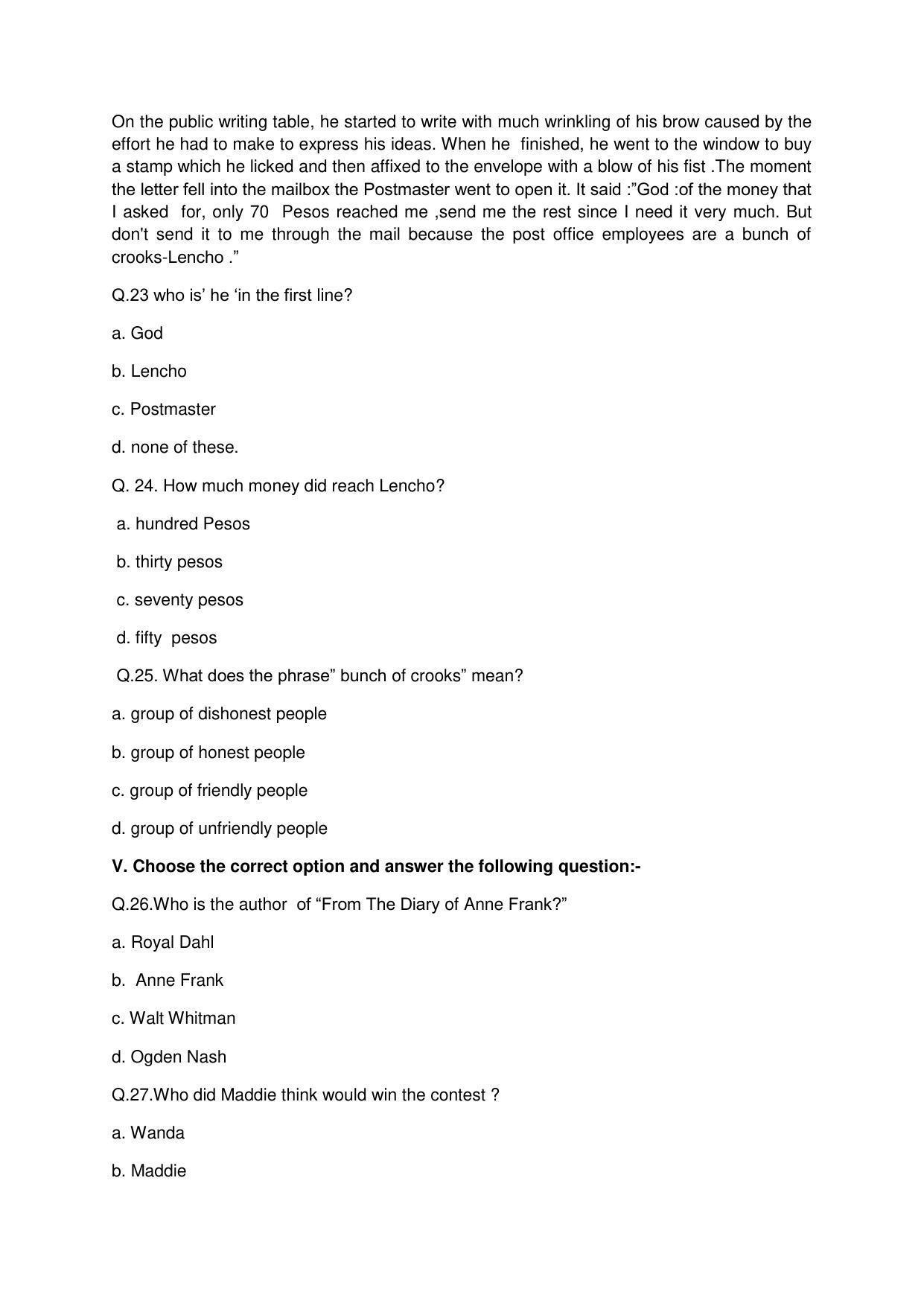 JAC Board 10th English (Objective) Model Question Paper 2023 - Page 6