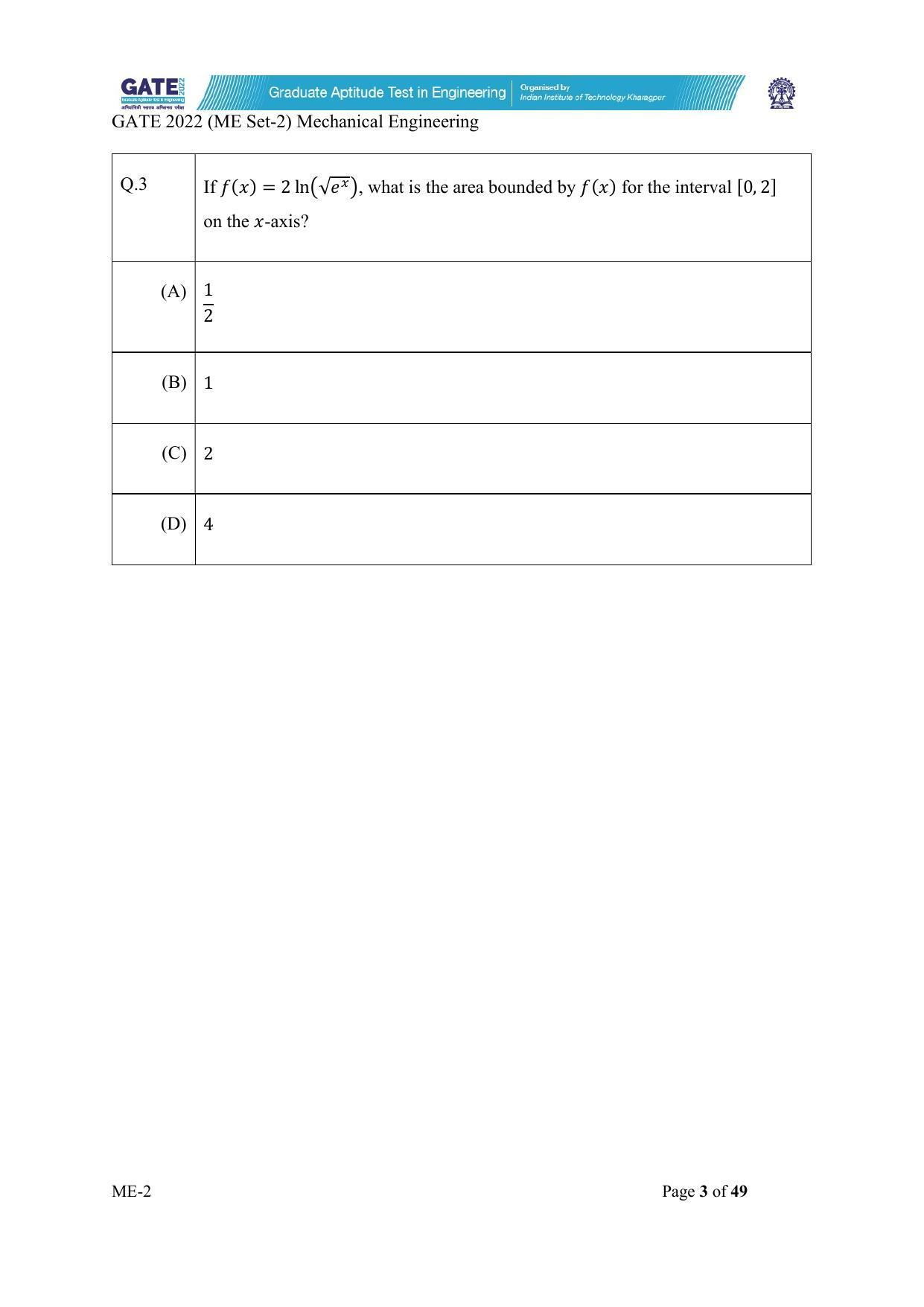 GATE 2022 Mechanical Engineering (ME-2) (Afternoon) Question Paper - Page 3