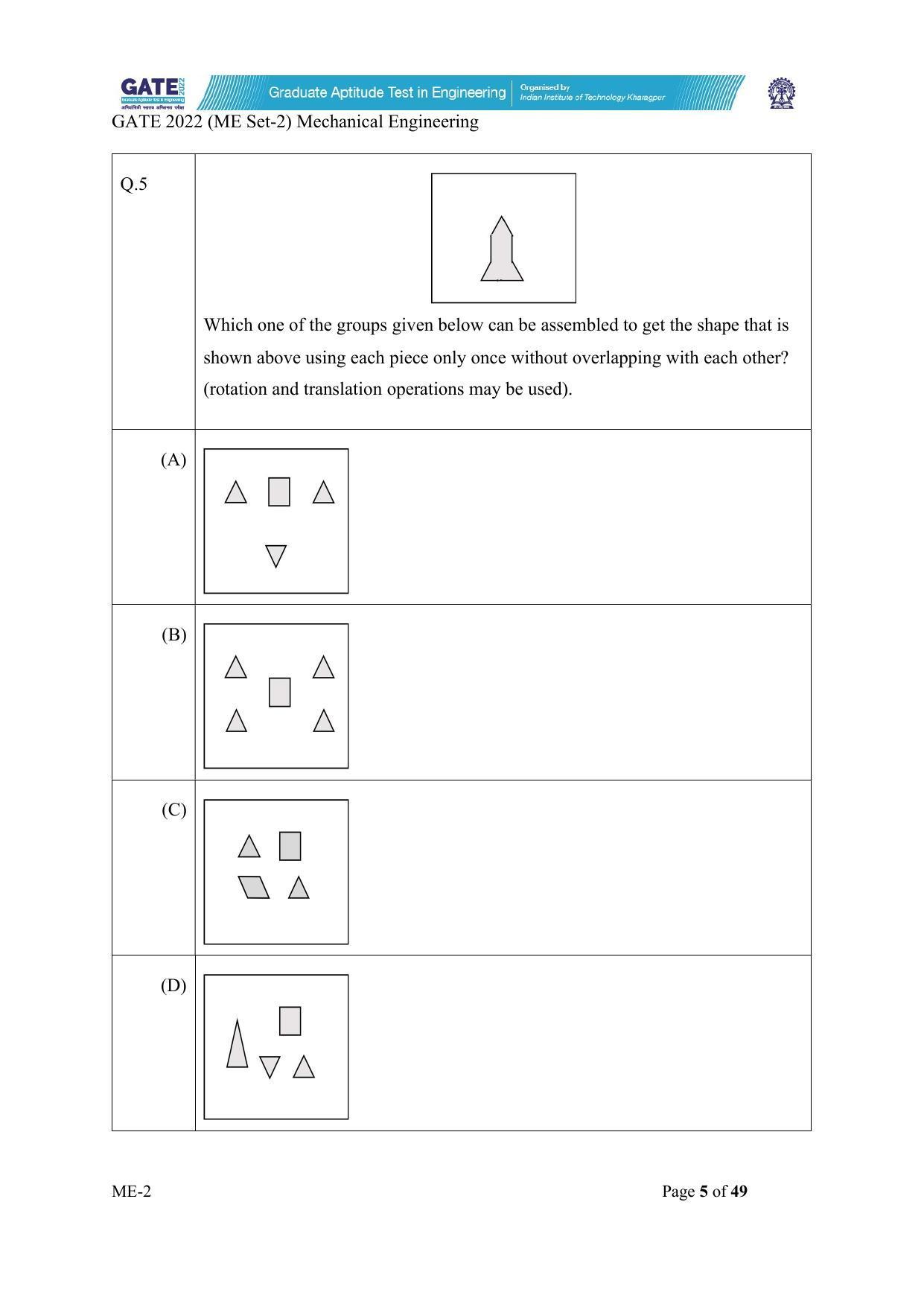 GATE 2022 Mechanical Engineering (ME-2) (Afternoon) Question Paper - Page 5