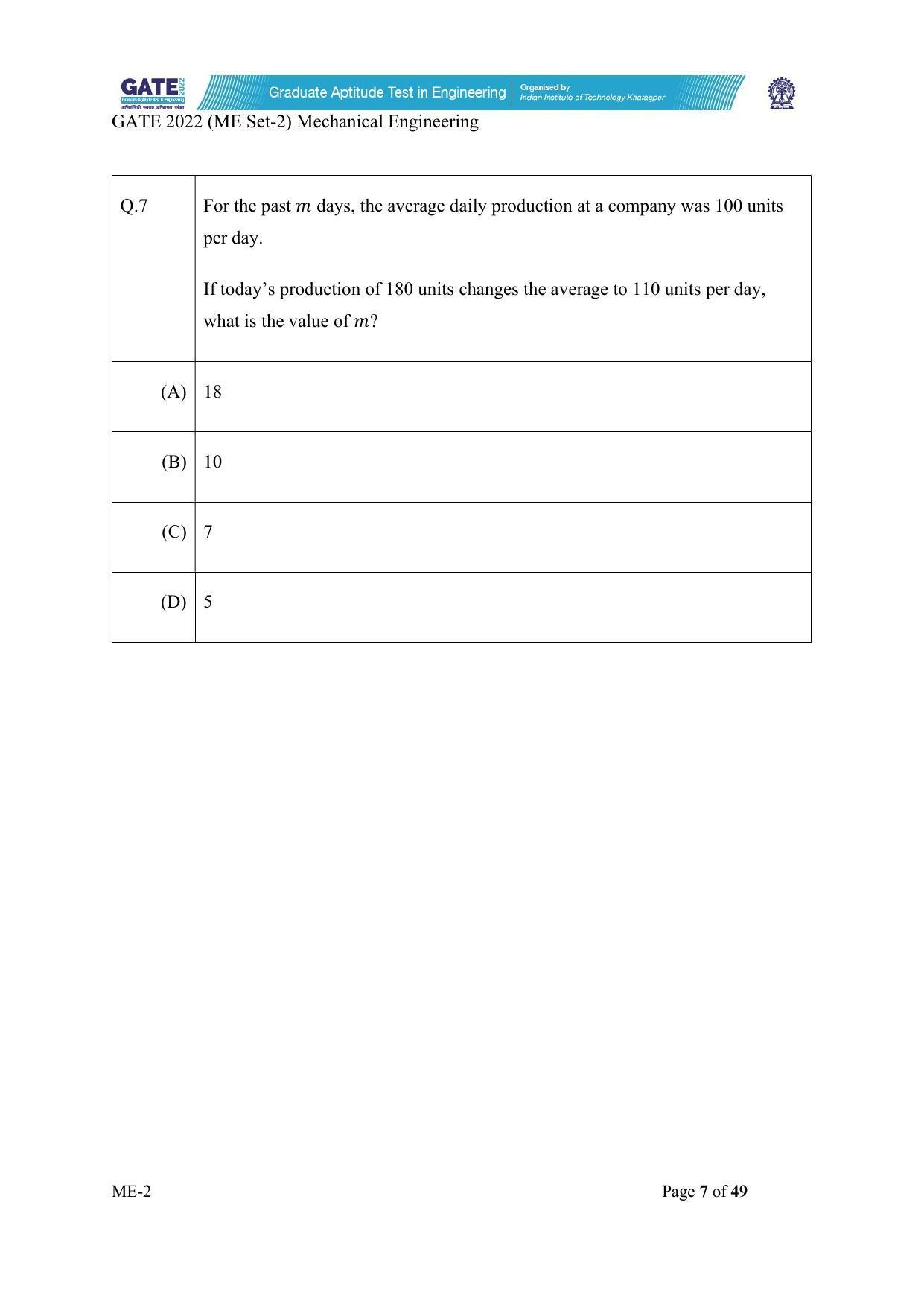GATE 2022 Mechanical Engineering (ME-2) (Afternoon) Question Paper - Page 7