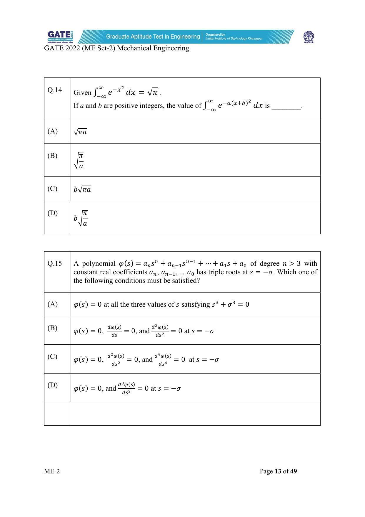 GATE 2022 Mechanical Engineering (ME-2) (Afternoon) Question Paper - Page 13