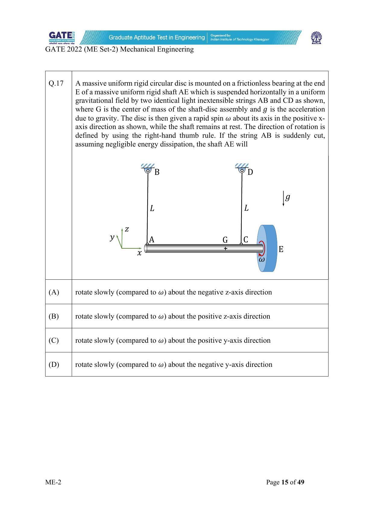 GATE 2022 Mechanical Engineering (ME-2) (Afternoon) Question Paper - Page 15