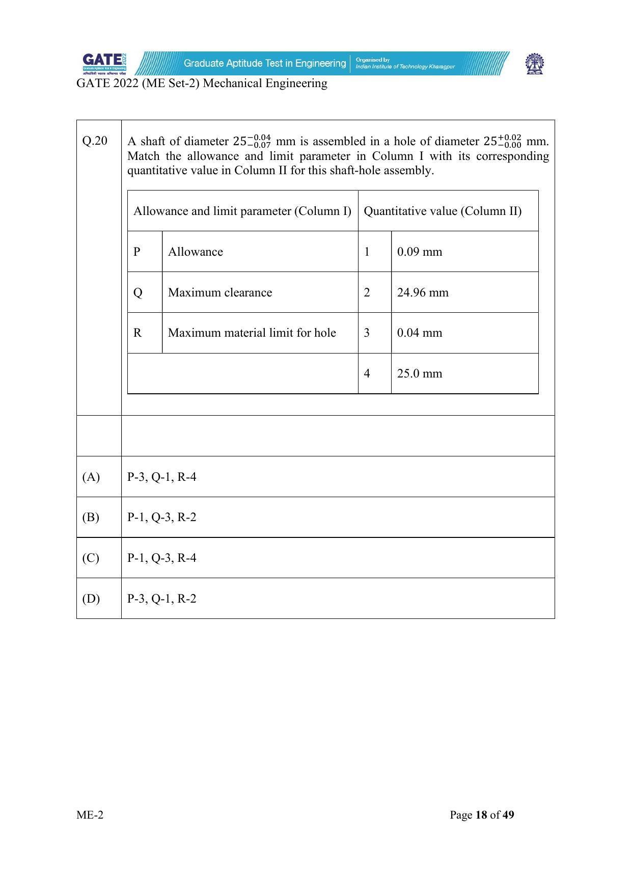 GATE 2022 Mechanical Engineering (ME-2) (Afternoon) Question Paper - Page 18