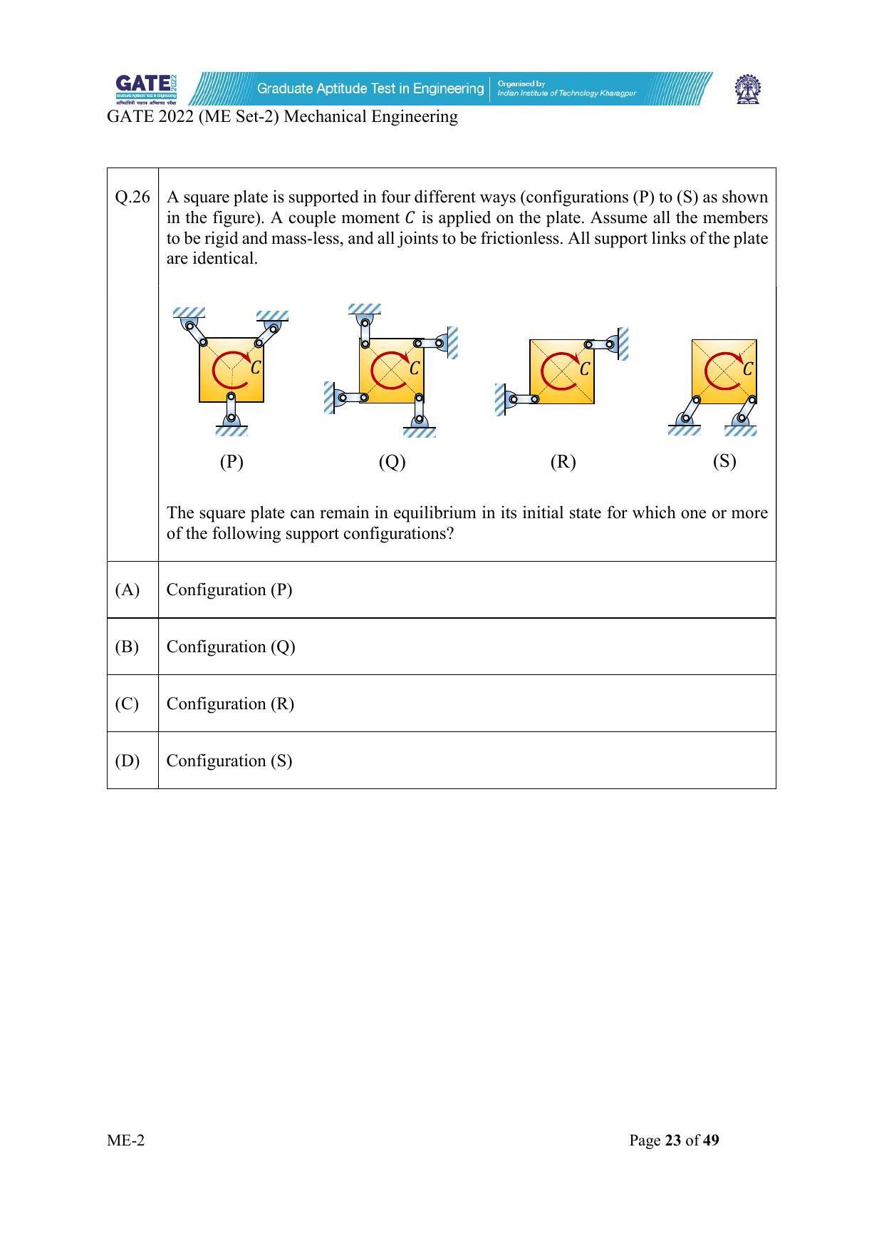 GATE 2022 Mechanical Engineering (ME-2) (Afternoon) Question Paper - Page 23