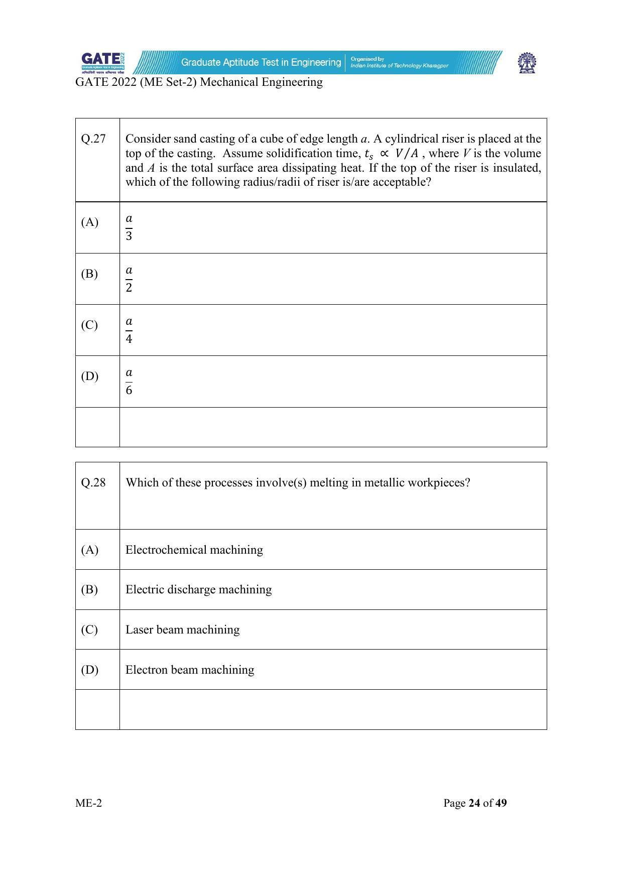 GATE 2022 Mechanical Engineering (ME-2) (Afternoon) Question Paper - Page 24