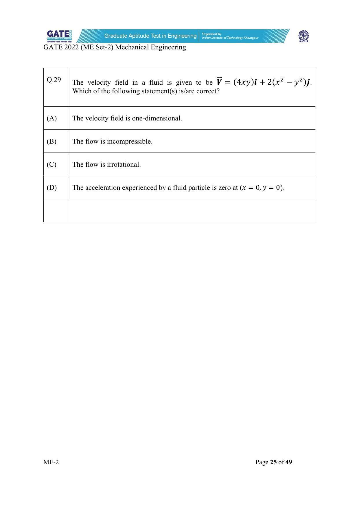 GATE 2022 Mechanical Engineering (ME-2) (Afternoon) Question Paper - Page 25