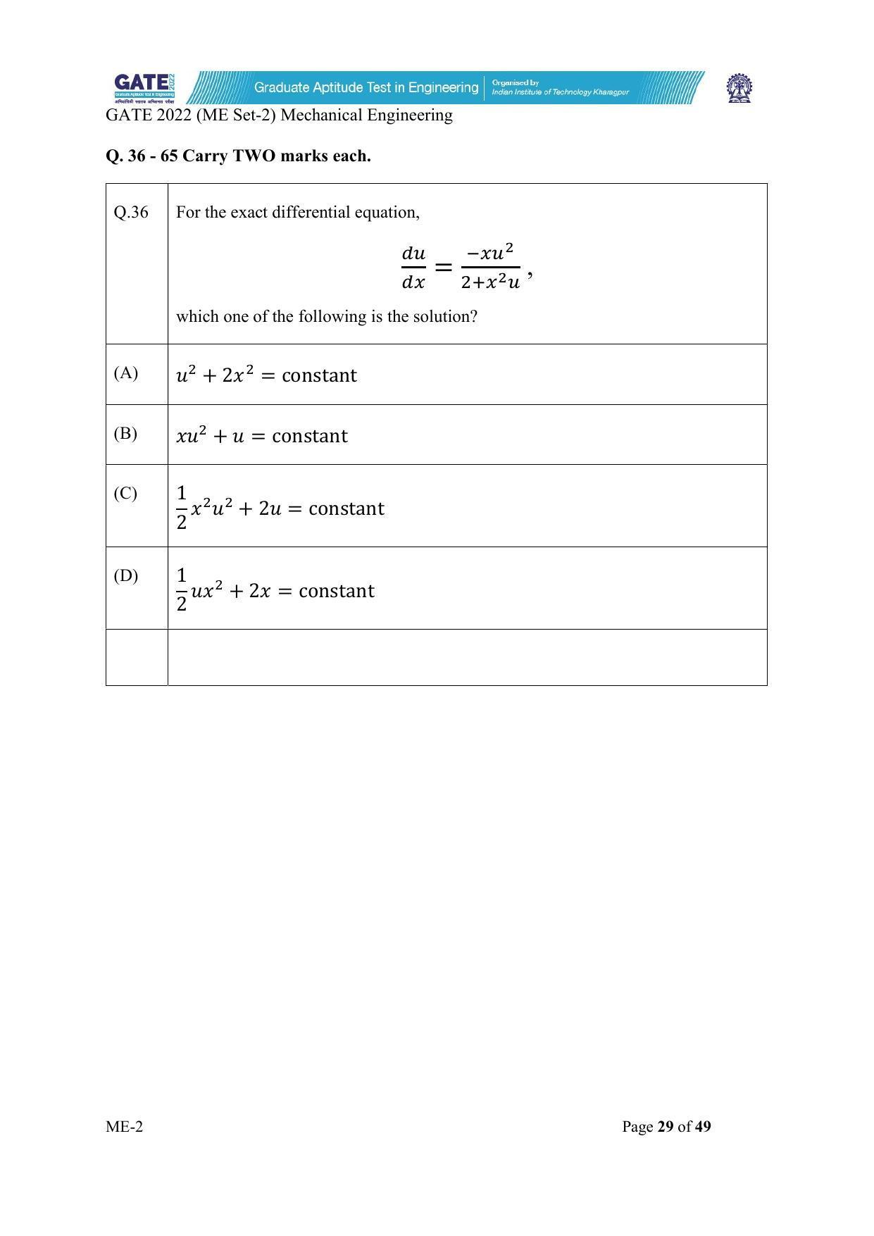 GATE 2022 Mechanical Engineering (ME-2) (Afternoon) Question Paper - Page 29