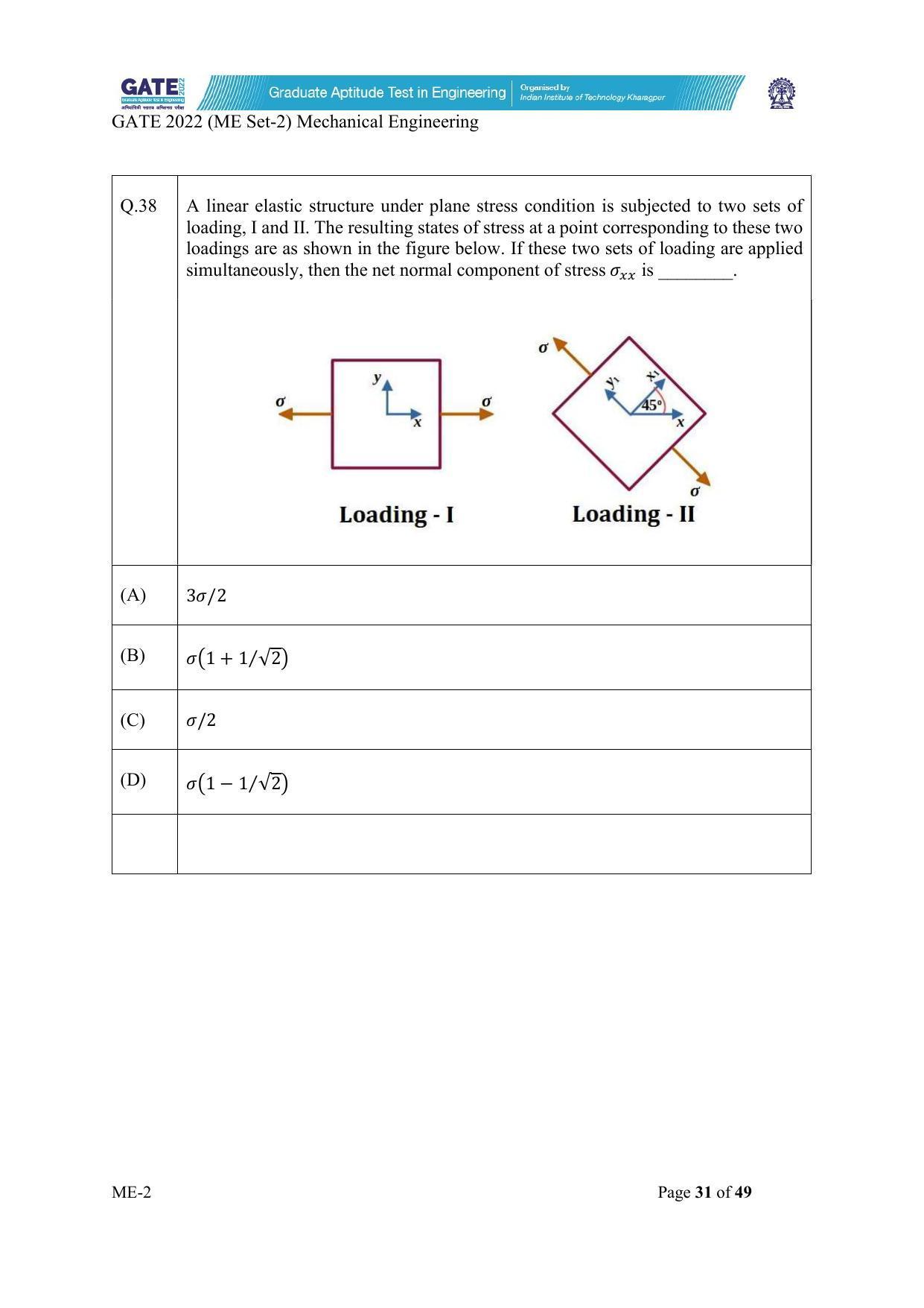 GATE 2022 Mechanical Engineering (ME-2) (Afternoon) Question Paper - Page 31