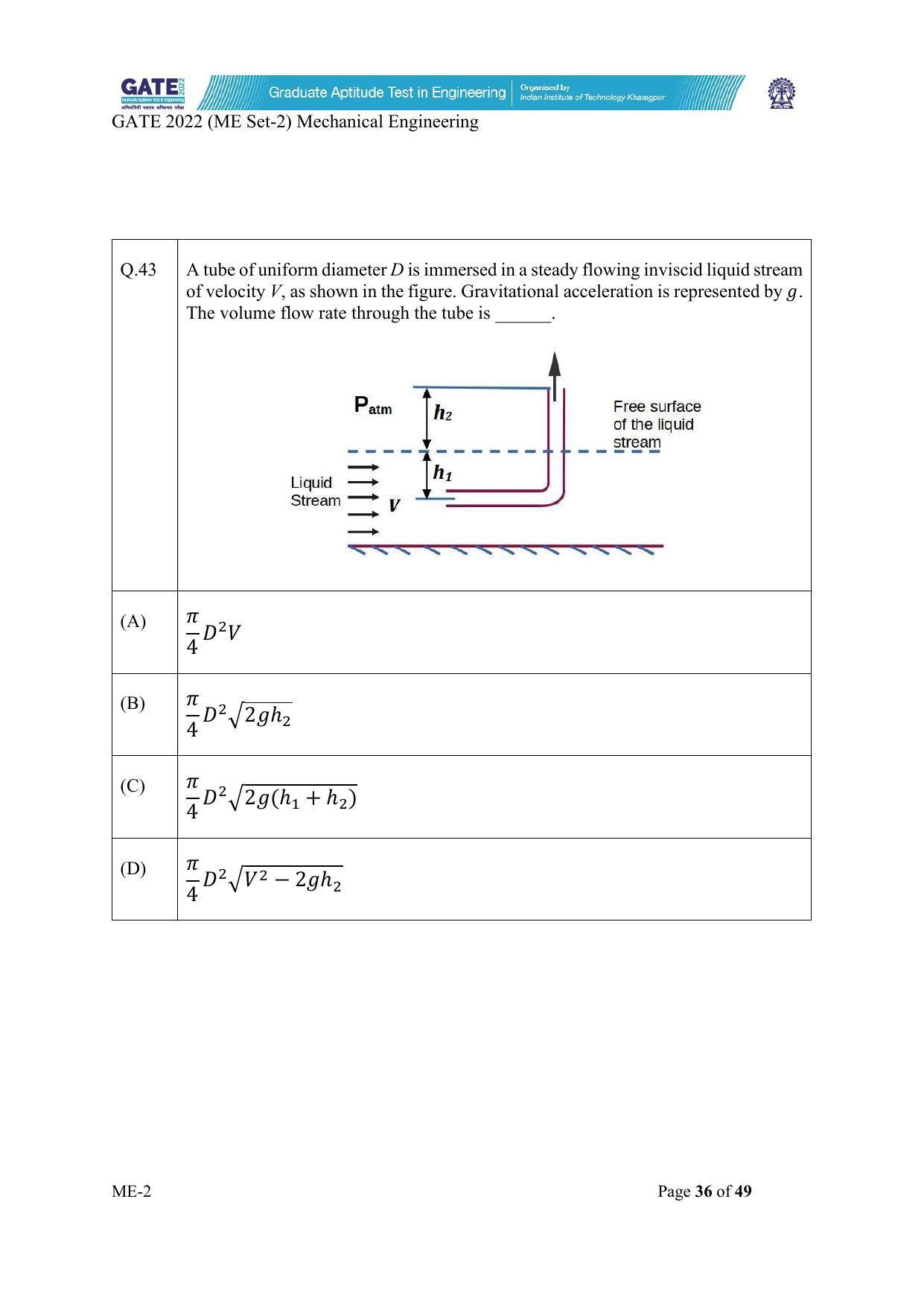 GATE 2022 Mechanical Engineering (ME-2) (Afternoon) Question Paper - Page 36