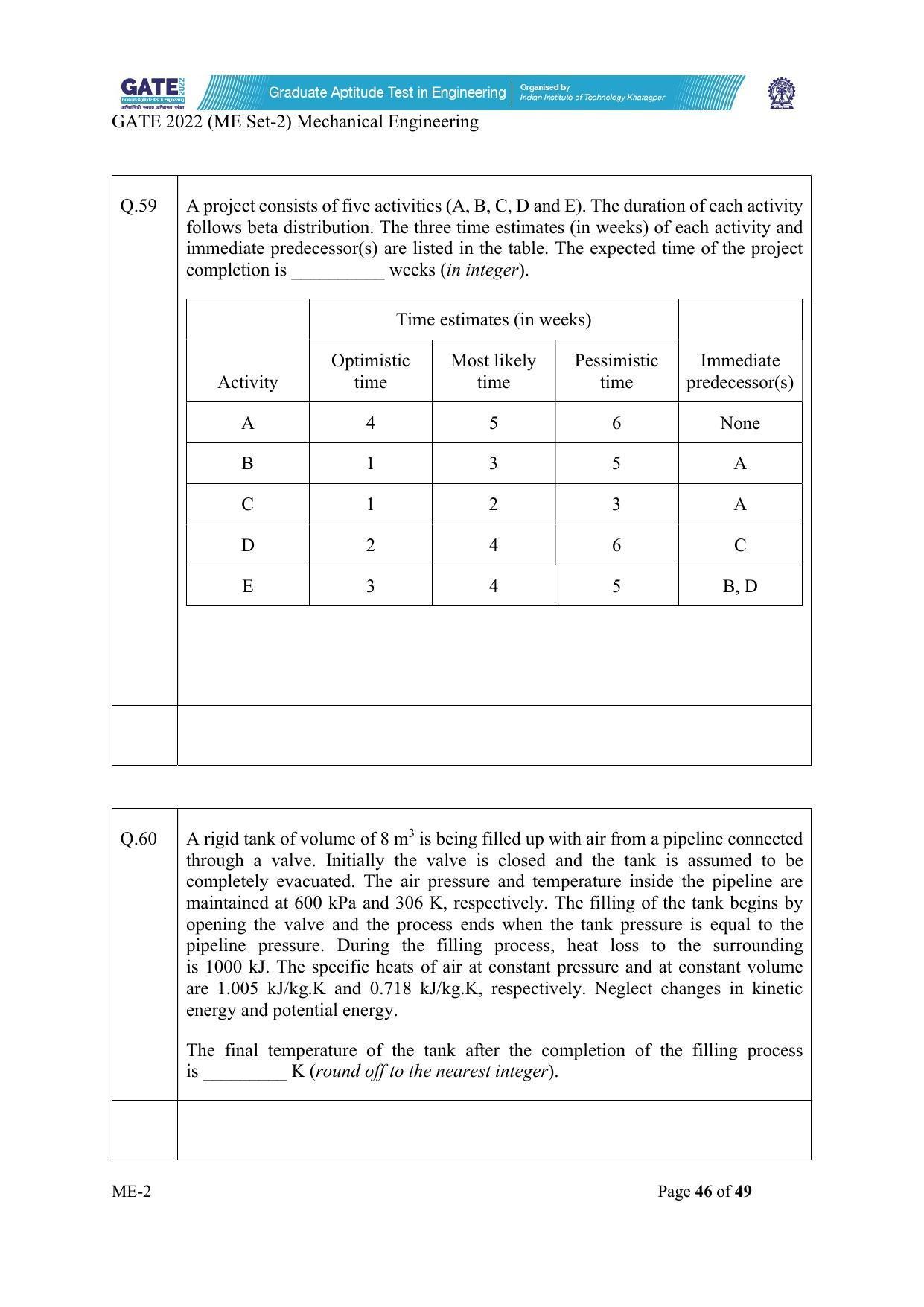 GATE 2022 Mechanical Engineering (ME-2) (Afternoon) Question Paper - Page 46
