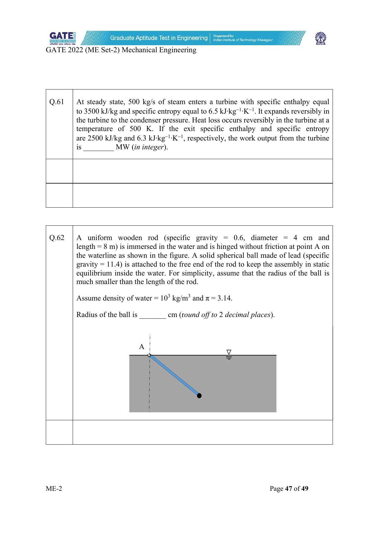 GATE 2022 Mechanical Engineering (ME-2) (Afternoon) Question Paper - Page 47