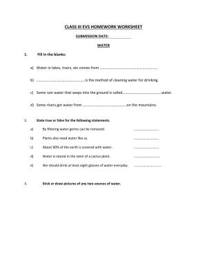 Worksheet for Class 3 EVS Assignment 60 Water