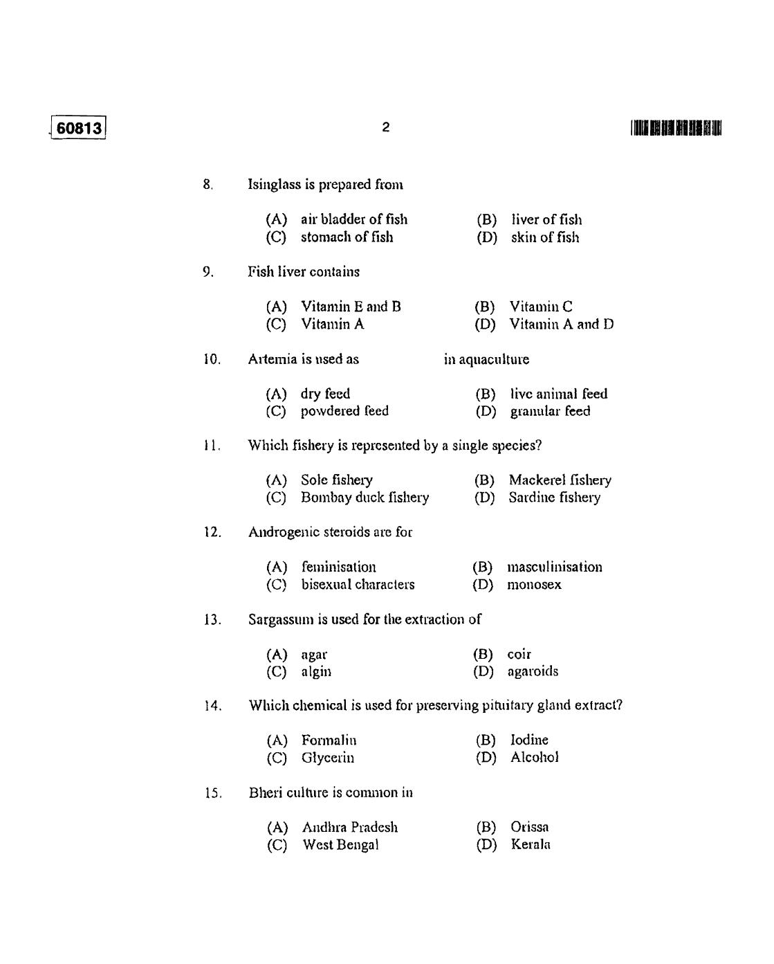 CUSAT CAT 2013 Fisheries Question Paper - Page 3