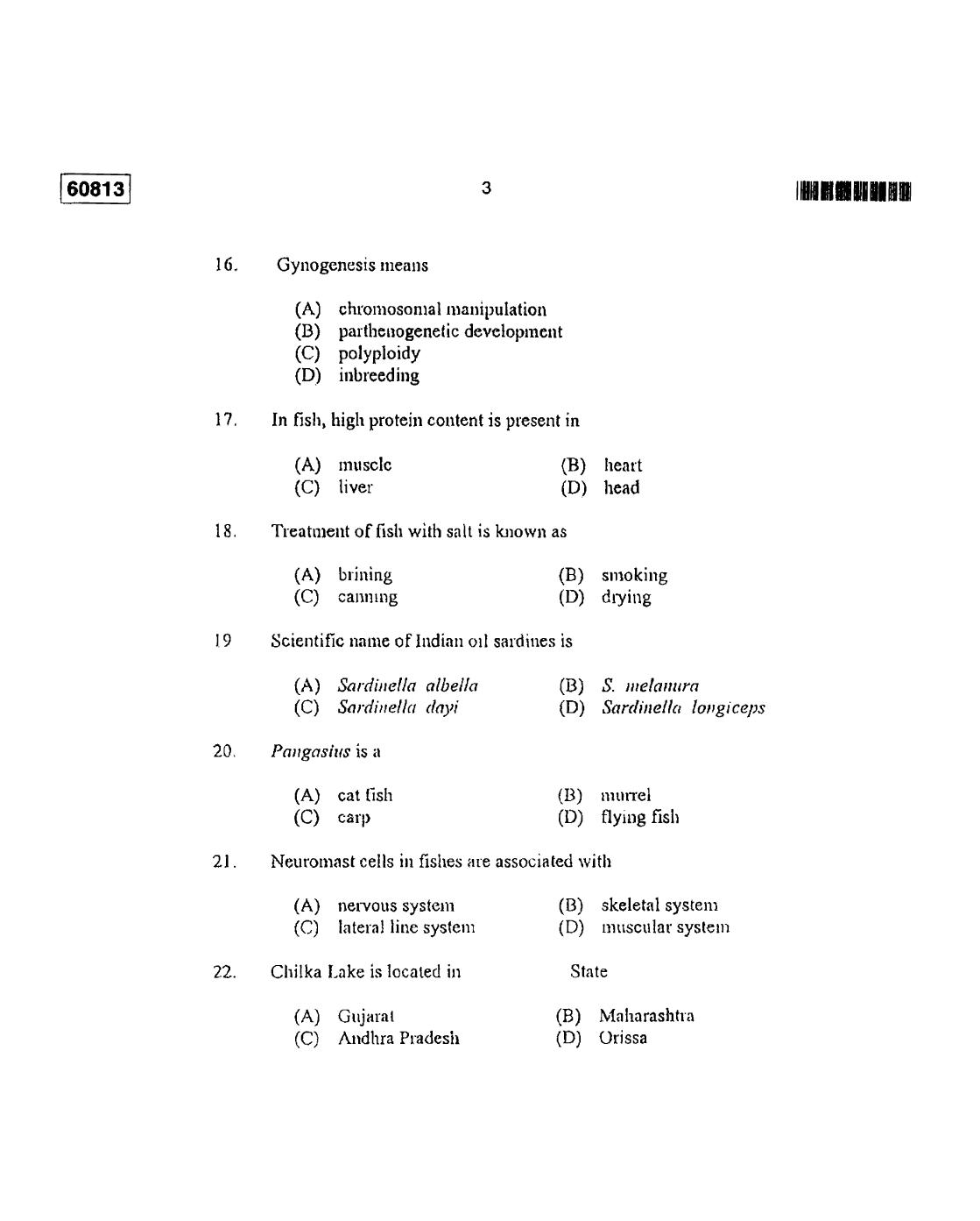 CUSAT CAT 2013 Fisheries Question Paper - Page 4
