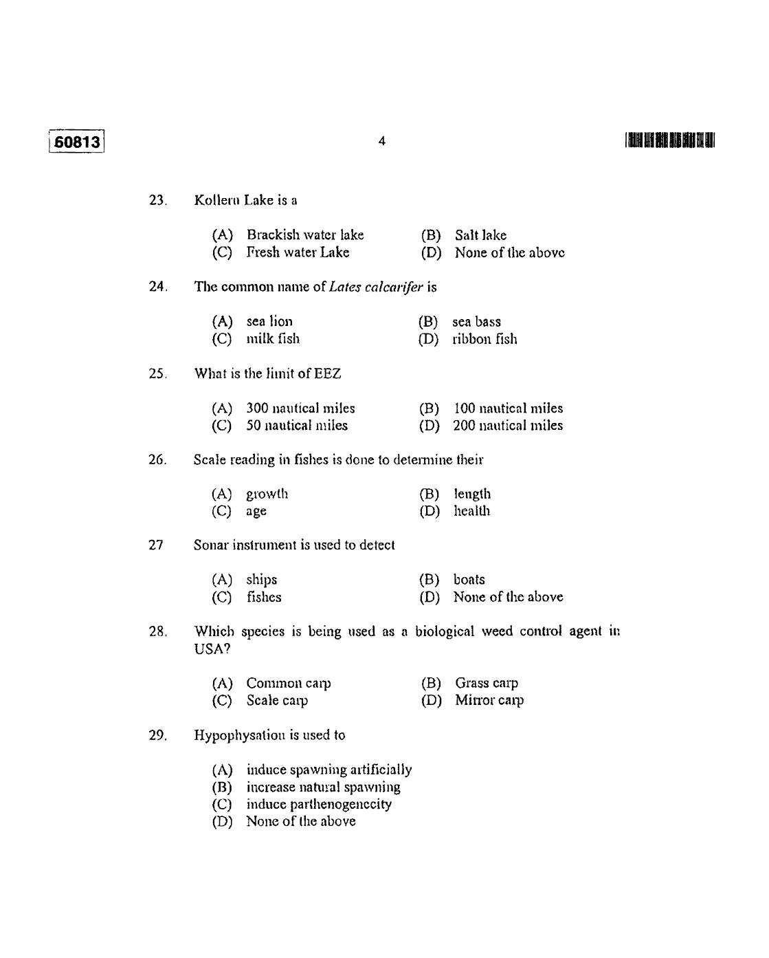 CUSAT CAT 2013 Fisheries Question Paper - Page 5