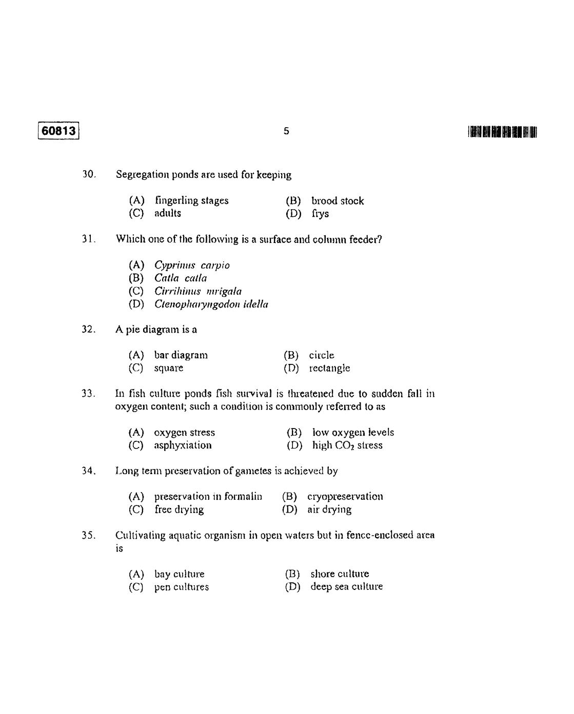 CUSAT CAT 2013 Fisheries Question Paper - Page 6