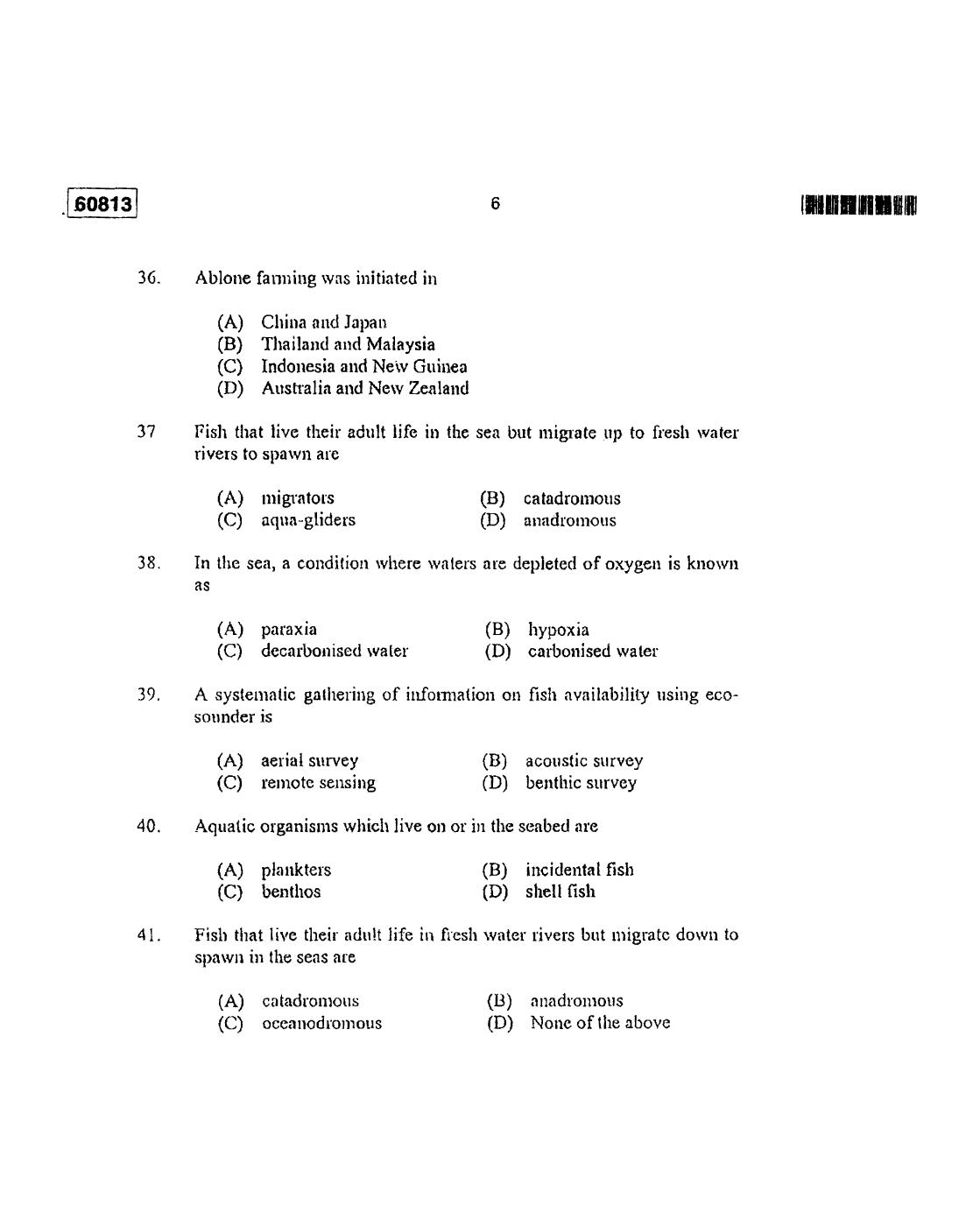 CUSAT CAT 2013 Fisheries Question Paper - Page 7