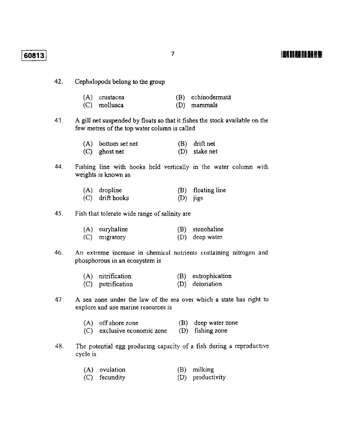 CUSAT CAT 2013 Fisheries Question Paper - Page 8