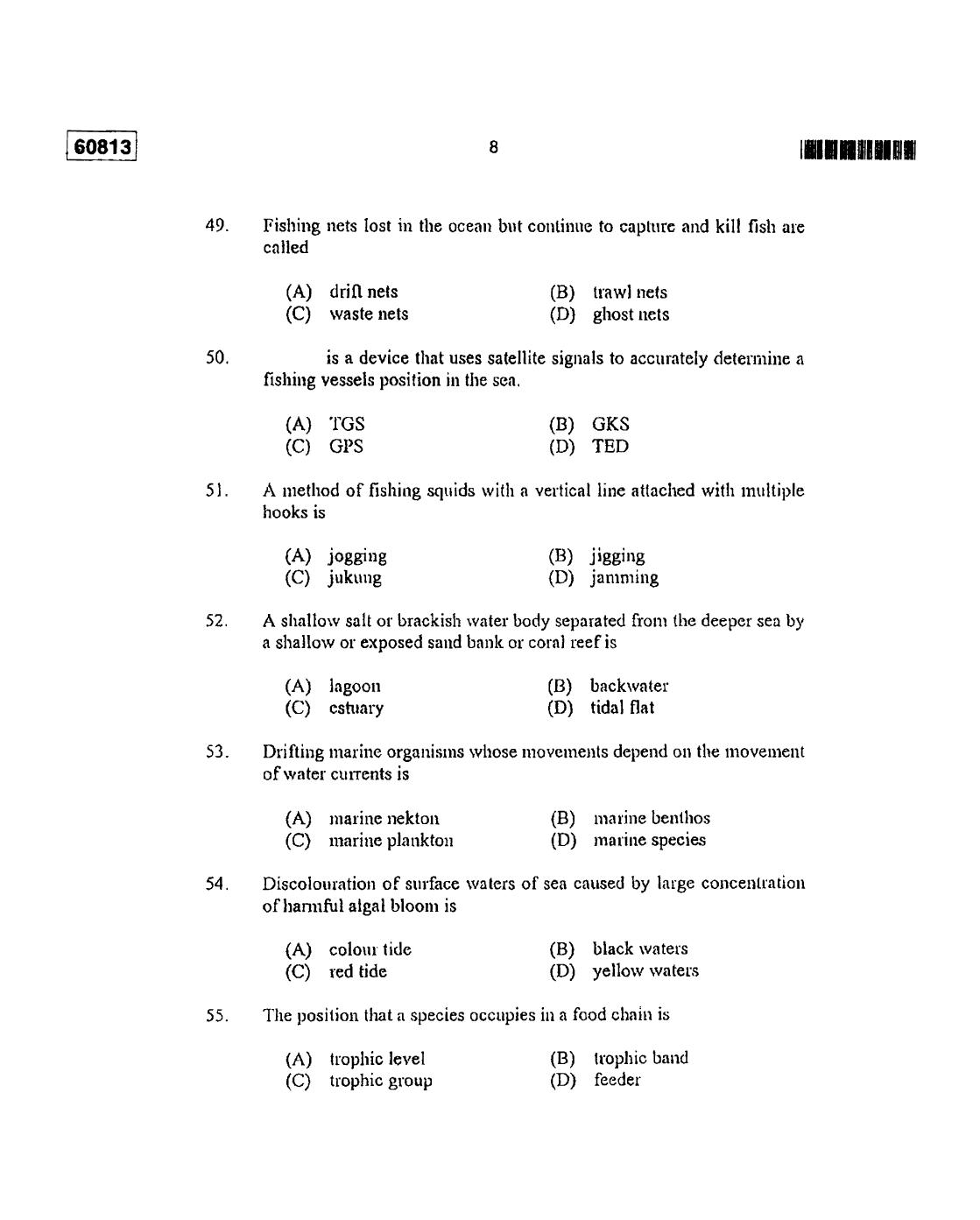 CUSAT CAT 2013 Fisheries Question Paper - Page 9