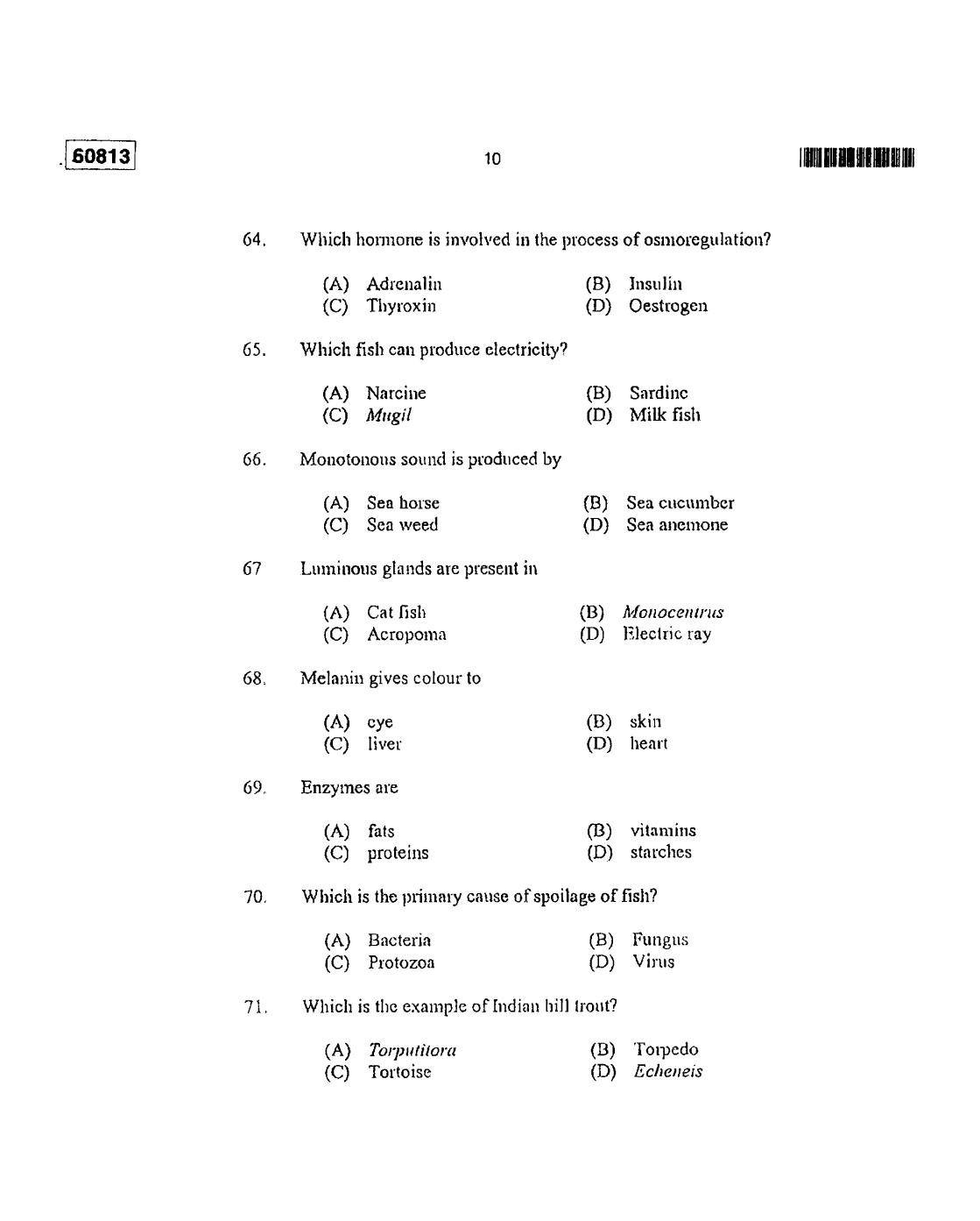 CUSAT CAT 2013 Fisheries Question Paper - Page 11
