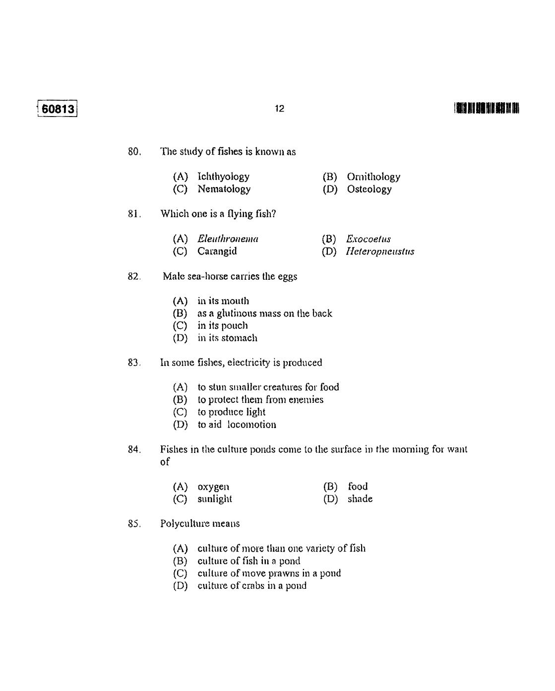 CUSAT CAT 2013 Fisheries Question Paper - Page 13