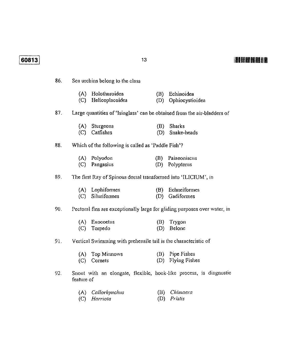 CUSAT CAT 2013 Fisheries Question Paper - Page 14