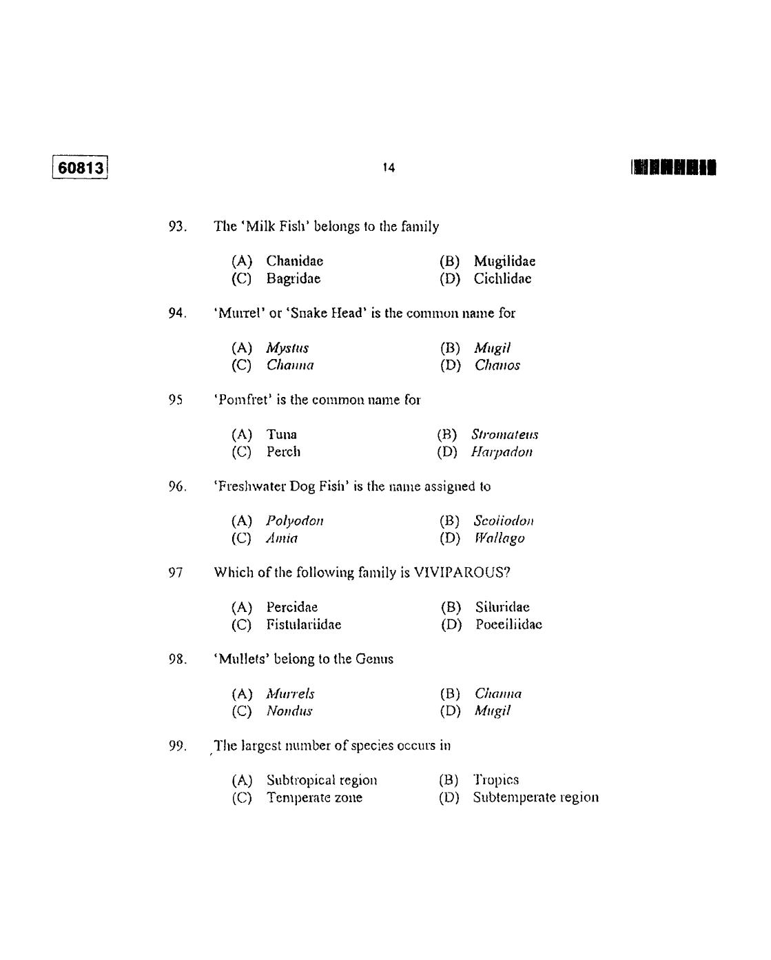 CUSAT CAT 2013 Fisheries Question Paper - Page 15