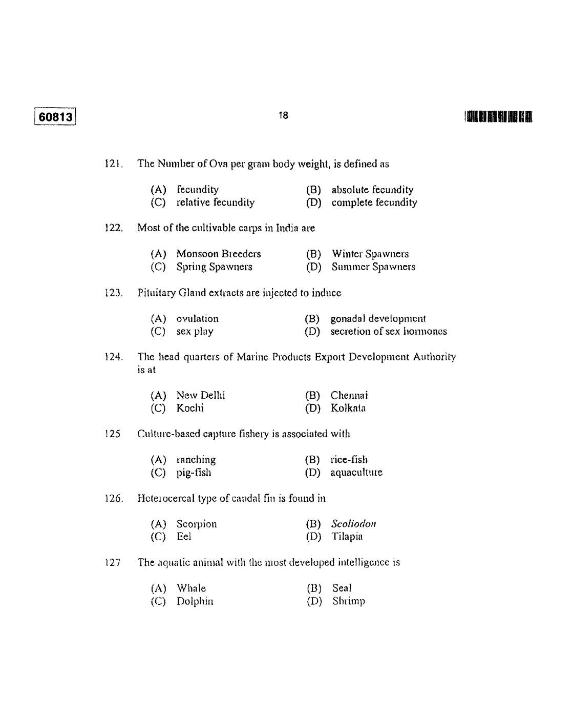 CUSAT CAT 2013 Fisheries Question Paper - Page 19