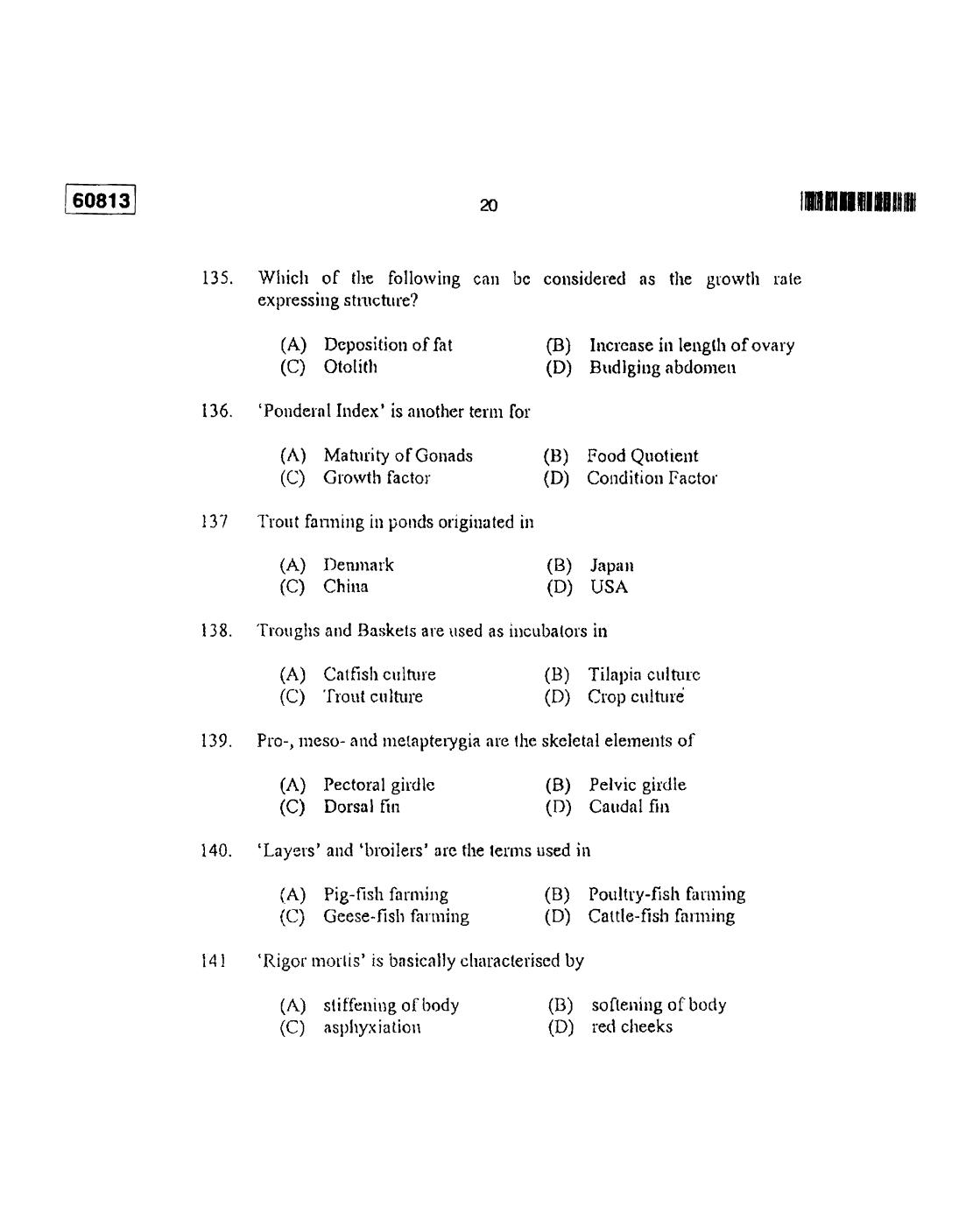 CUSAT CAT 2013 Fisheries Question Paper - Page 21