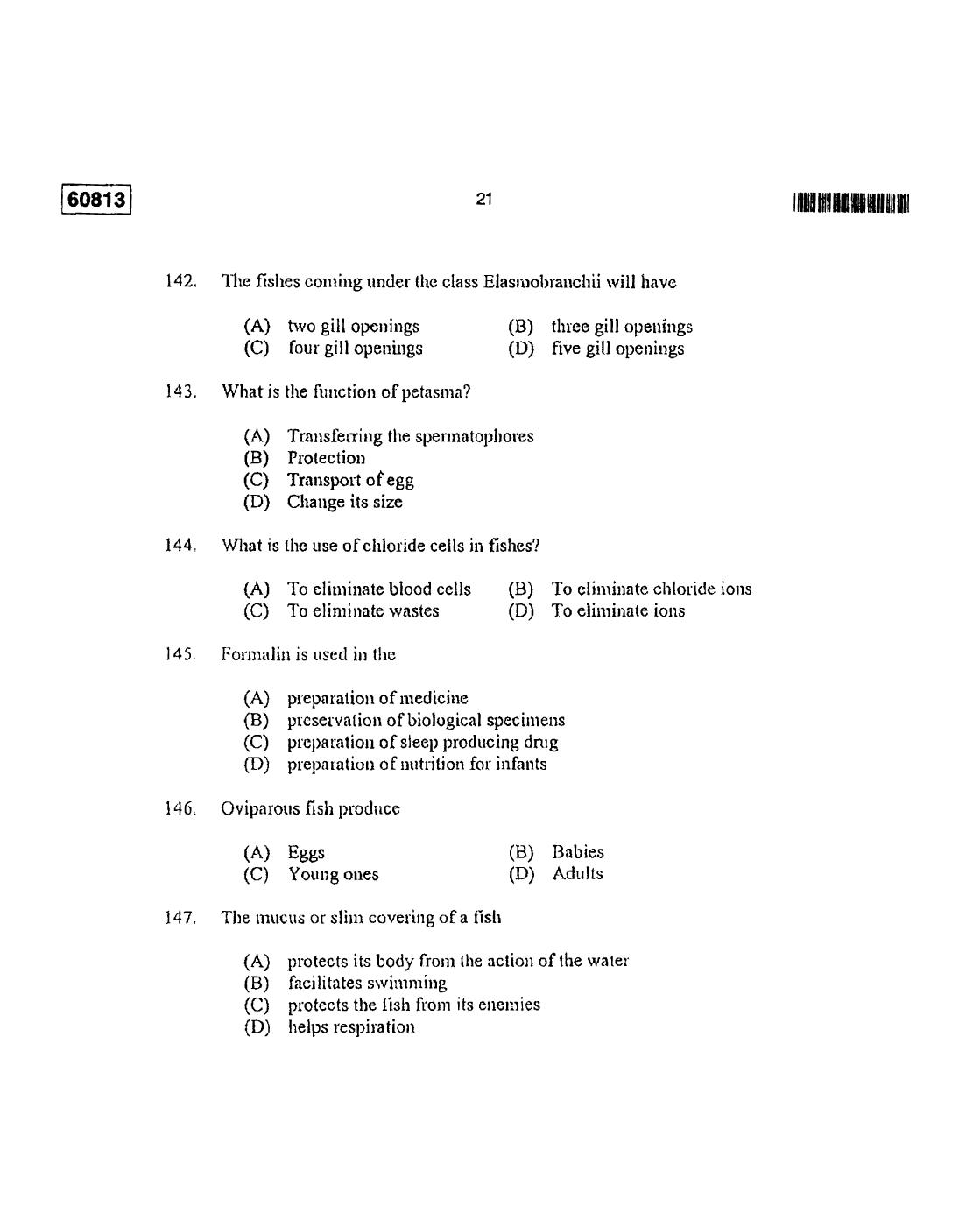CUSAT CAT 2013 Fisheries Question Paper - Page 22