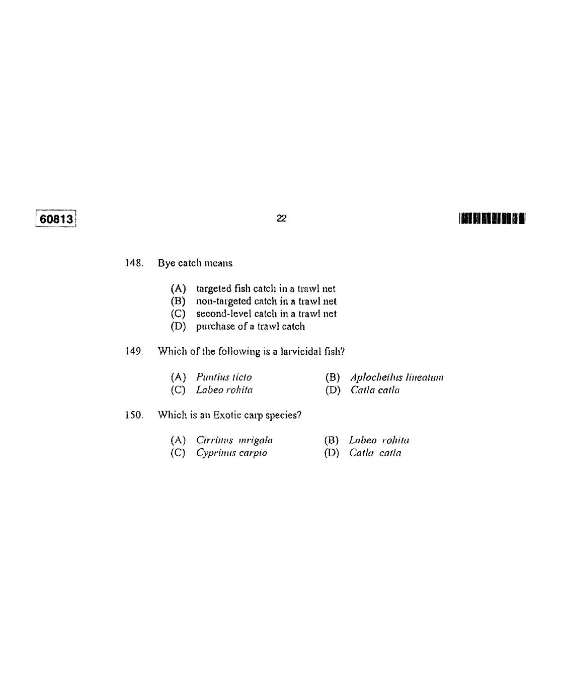 CUSAT CAT 2013 Fisheries Question Paper - Page 23