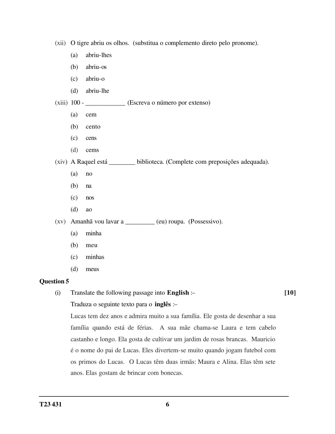 ICSE Class 10 PORTUGUESE 2023 Question Paper - Page 6