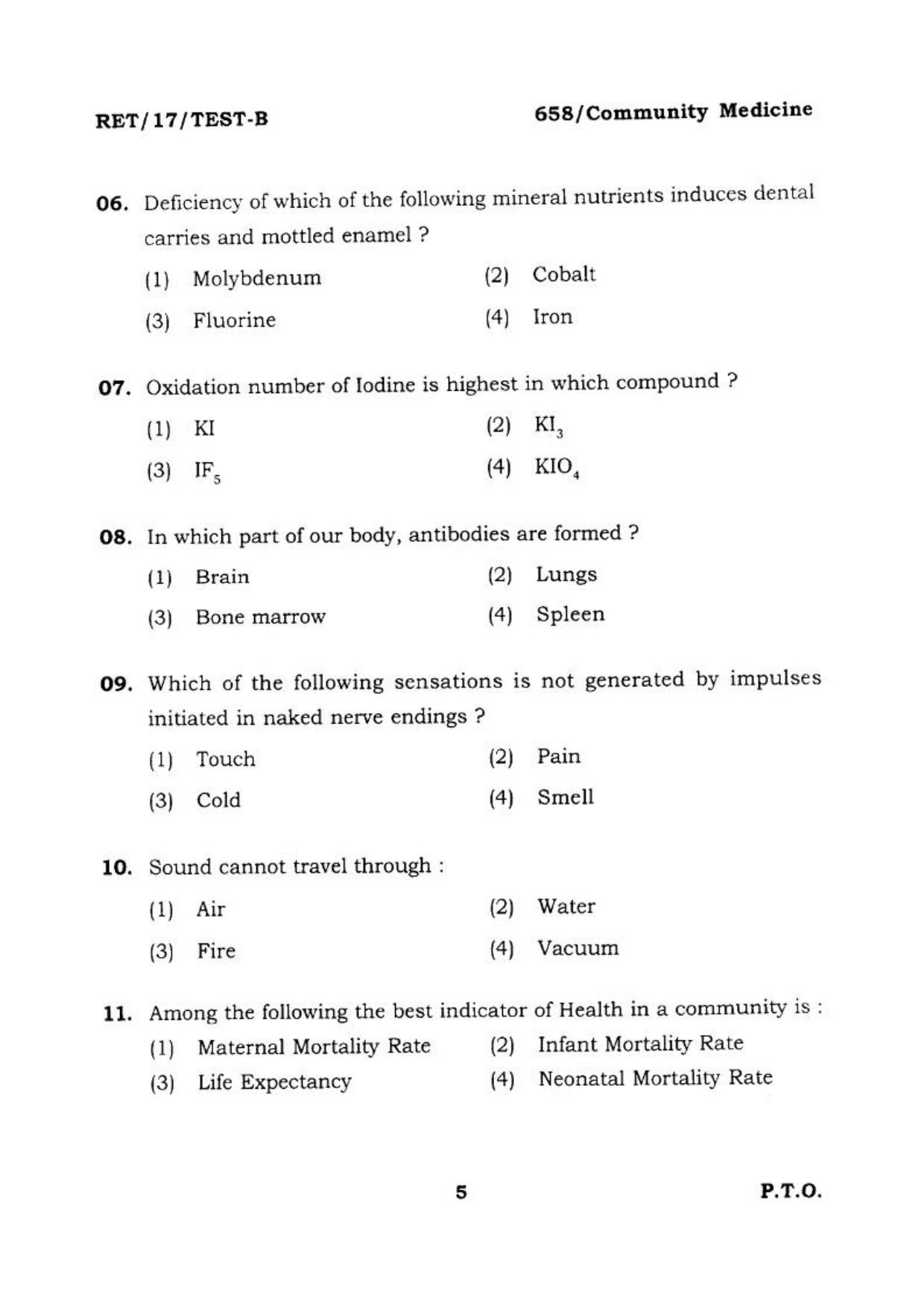  BHU RET COMMUNITY MEDICINE 2017 Question Paper - Page 6