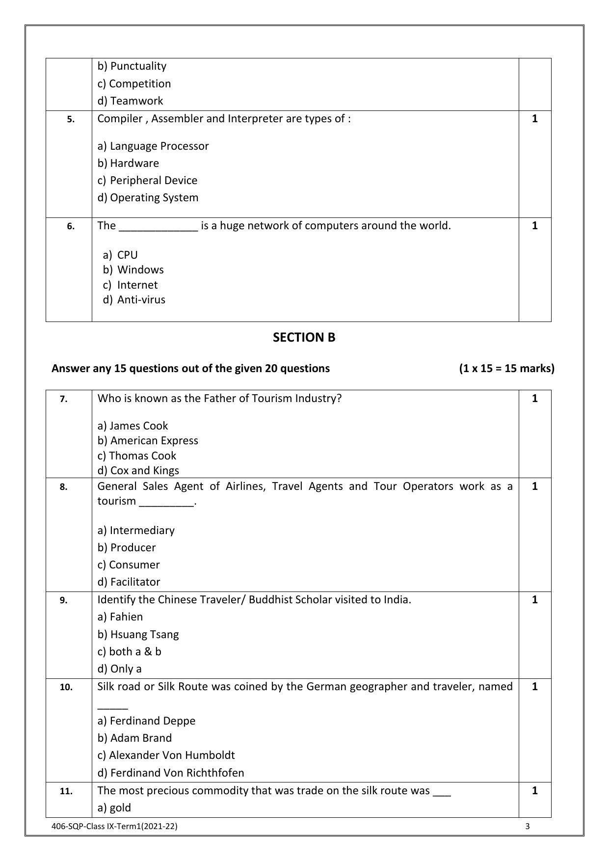 CBSE Class 10 Skill Education (Term I) - Introduction To Tourism Sample Paper 2021-22 - Page 3
