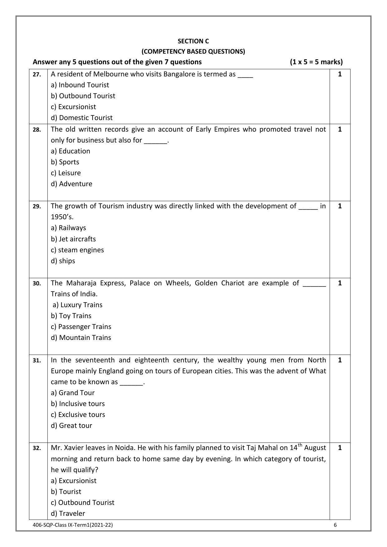 CBSE Class 10 Skill Education (Term I) - Introduction To Tourism Sample Paper 2021-22 - Page 6