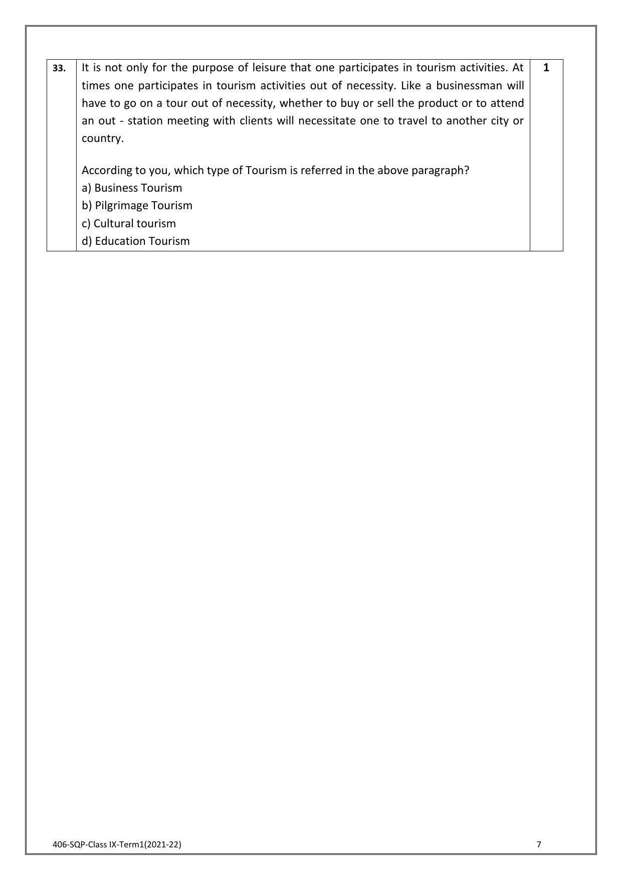 CBSE Class 10 Skill Education (Term I) - Introduction To Tourism Sample Paper 2021-22 - Page 7