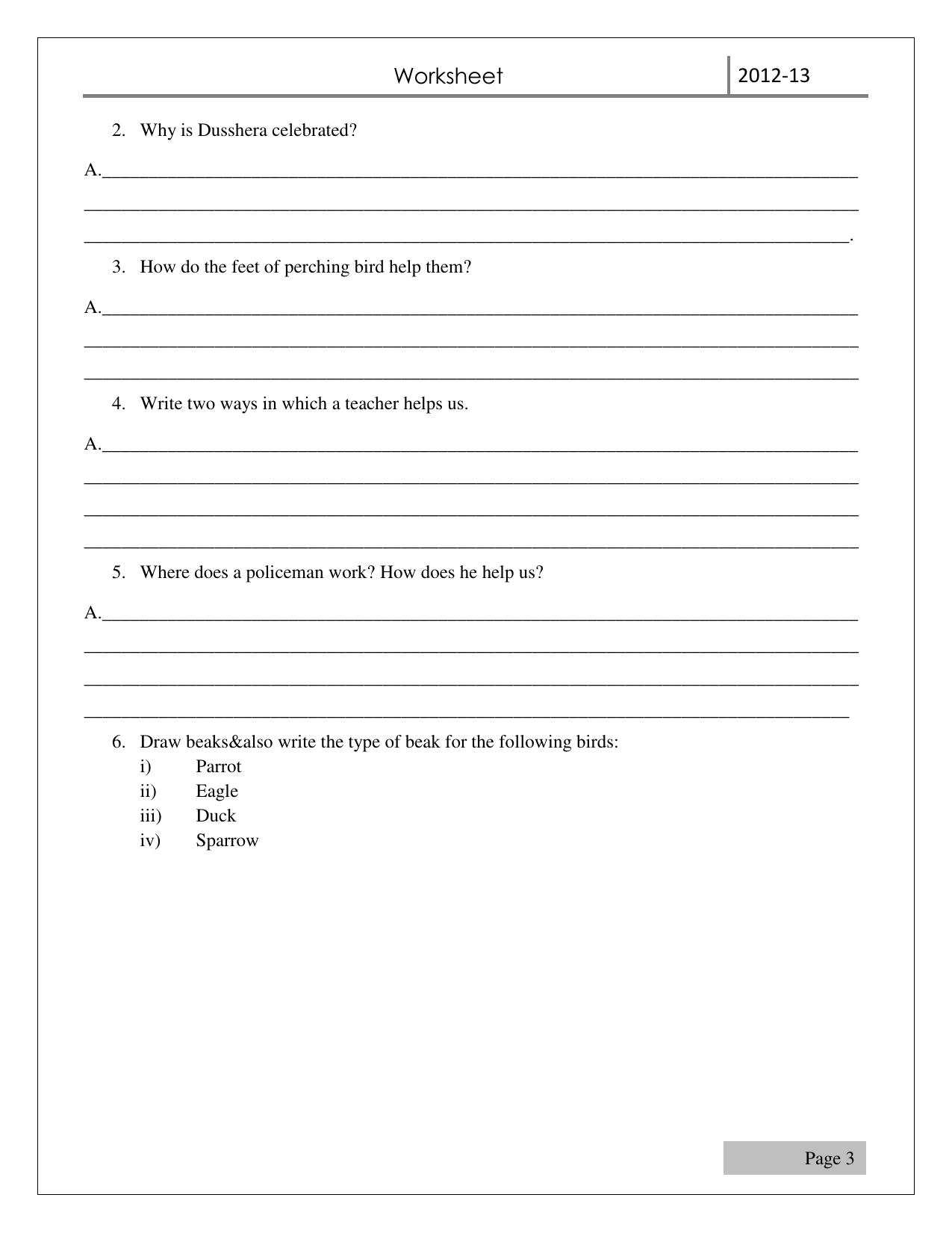 Worksheet for Class 3 EVS Assignment 16 Revision Sheet - Page 3