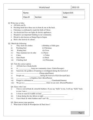 Worksheet for Class 3 EVS Assignment 16 Revision Sheet
