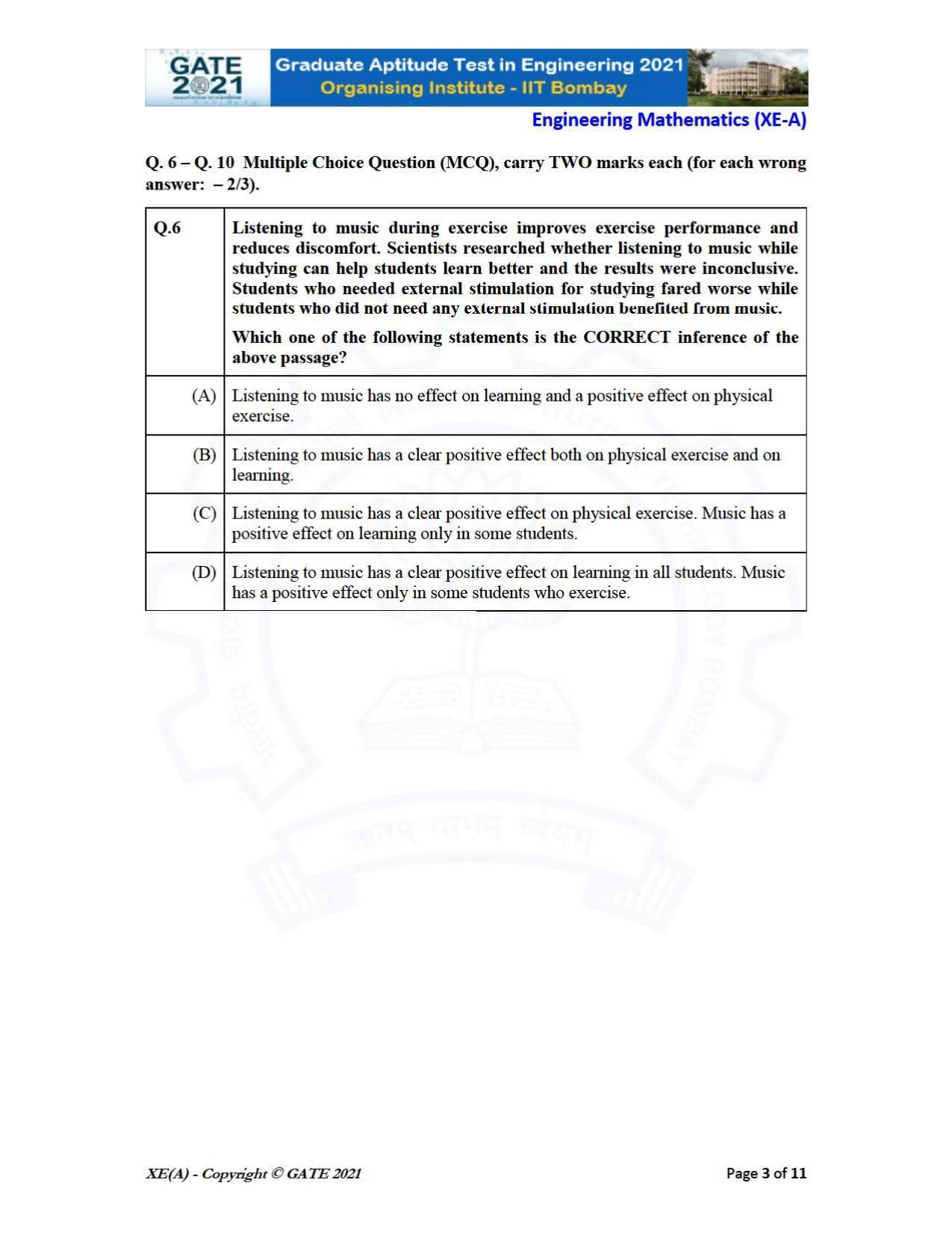 GATE 2021 Engineering Sciences	(XE) Question Paper - Page 3