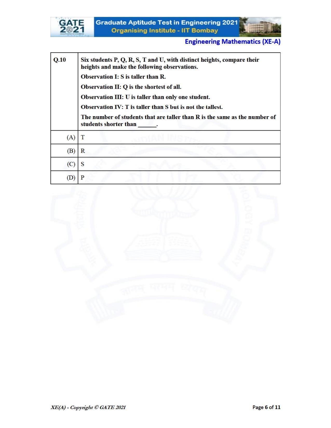 GATE 2021 Engineering Sciences	(XE) Question Paper - Page 6